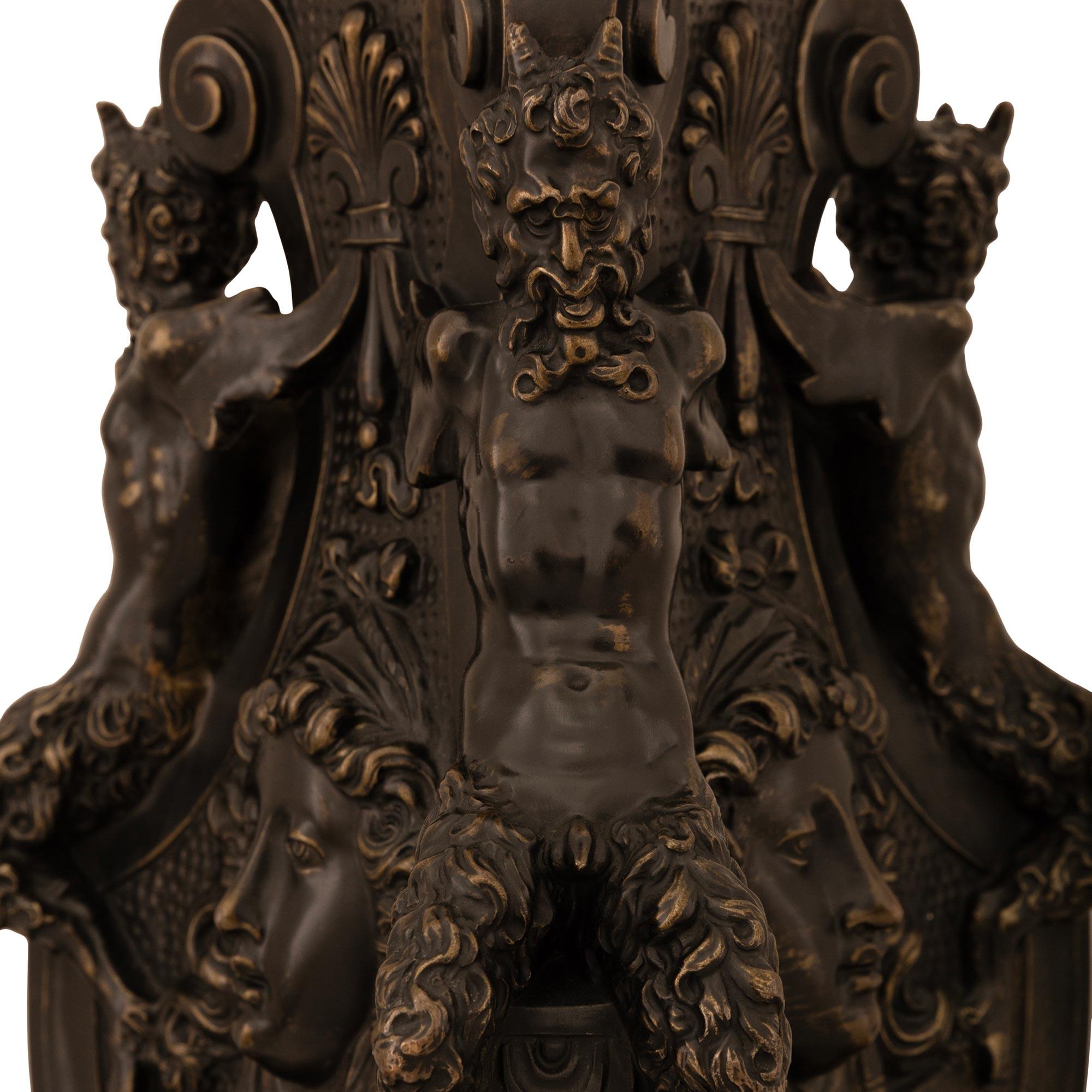 True Pair Of French 19th Century Napoleon III Period Ormolu & Bronze Andirons For Sale 3
