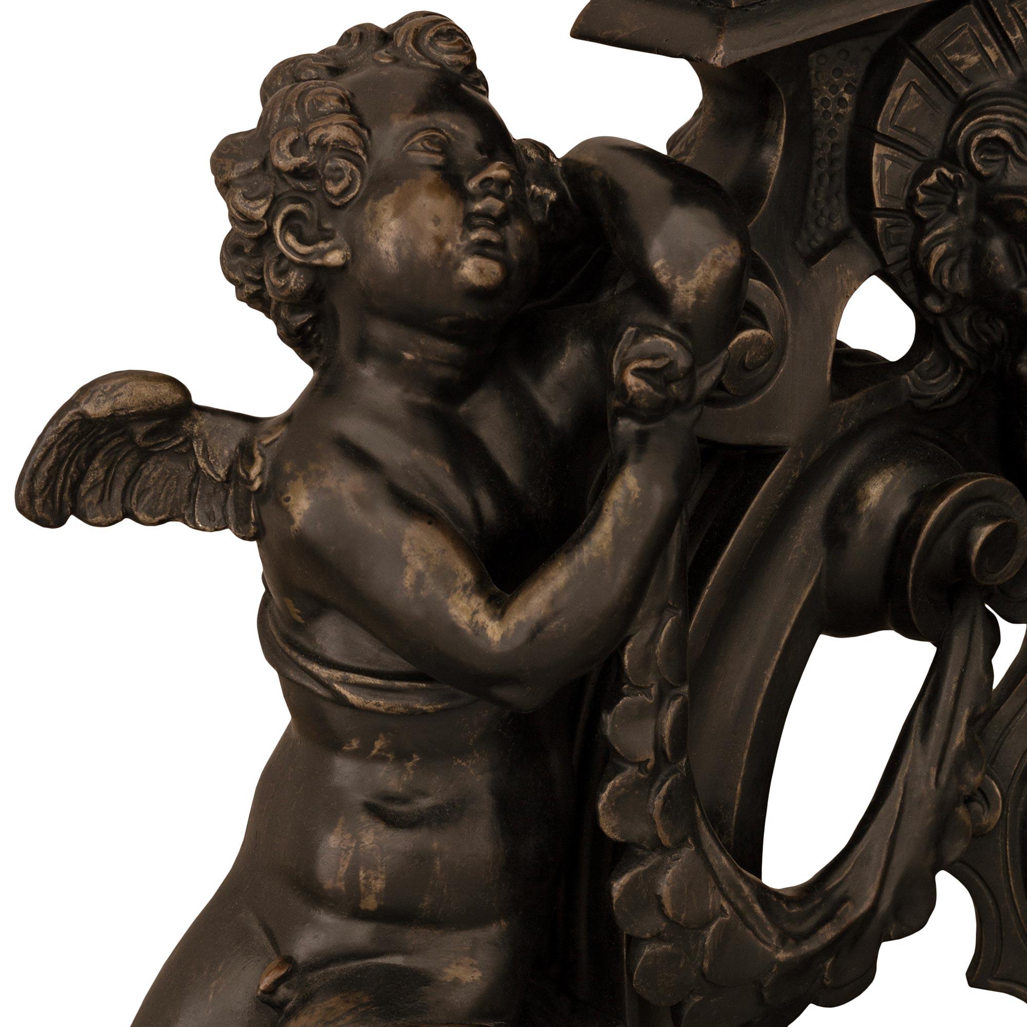 True Pair Of French 19th Century Napoleon III Period Ormolu & Bronze Andirons For Sale 5