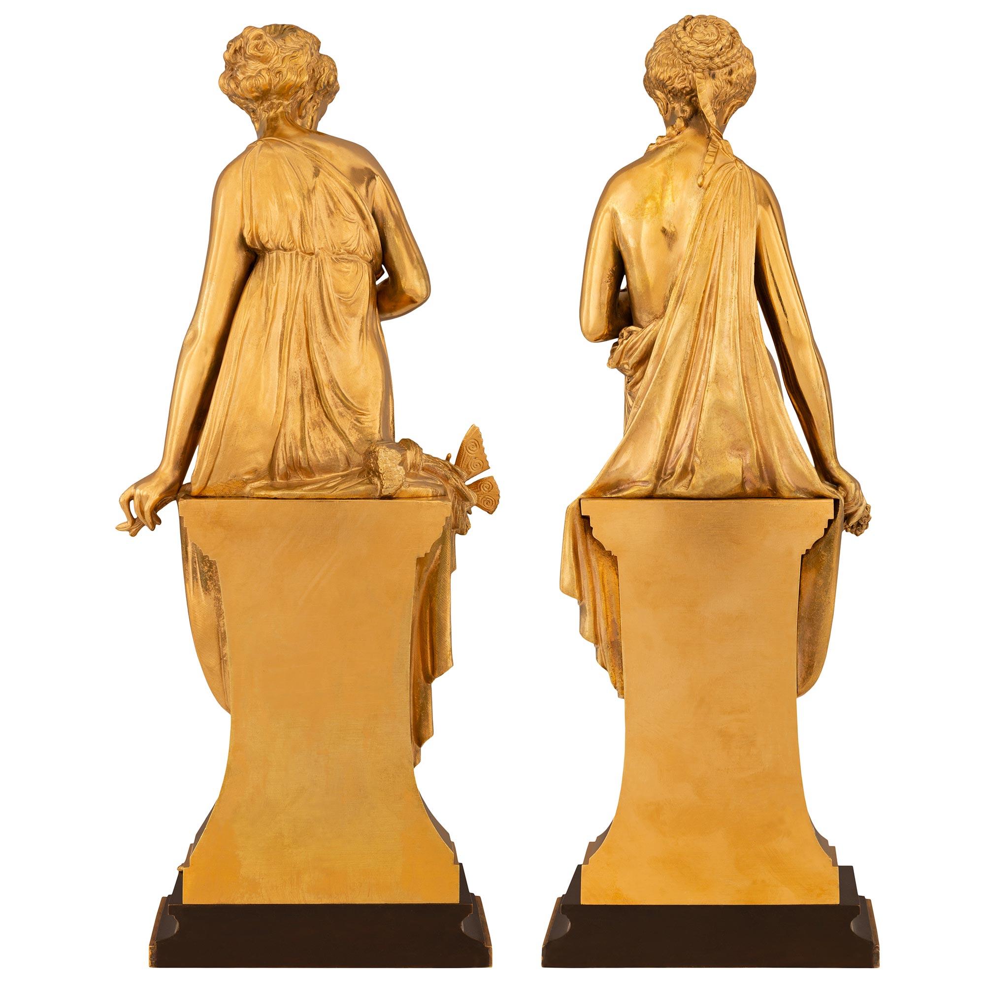True Pair Of French 19th Century Neo-Classical St. Ormolu And Bronze Statues For Sale 4