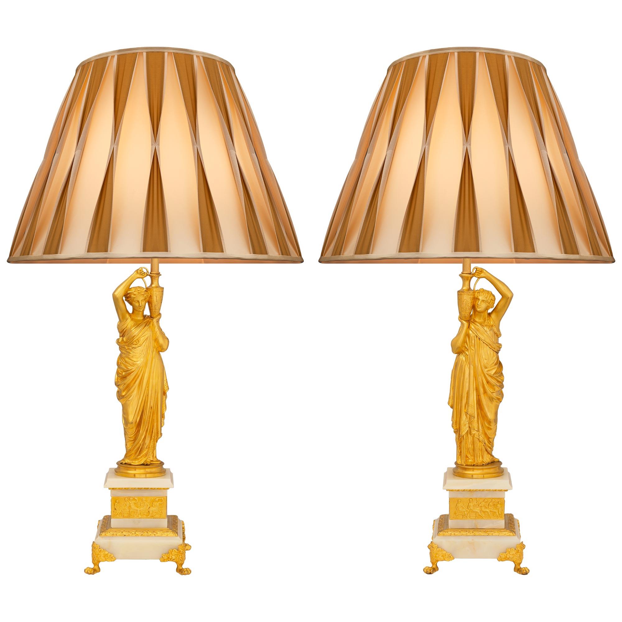 True Pair of French 19th Century Neo-Classical St. Ormolu and Onyx Lamps For Sale 8