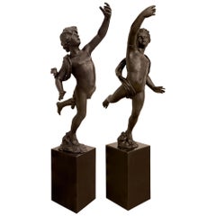 True Pair Of French 19th Century Neo-Classical St. Patinated Bronze Statues