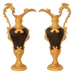 True Pair of French 19th Century Renaissance St. Bronze & Ormolu Ewers