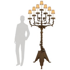 True pair of French 19th century Renaissance st. patinated Bronze and Gilt floor