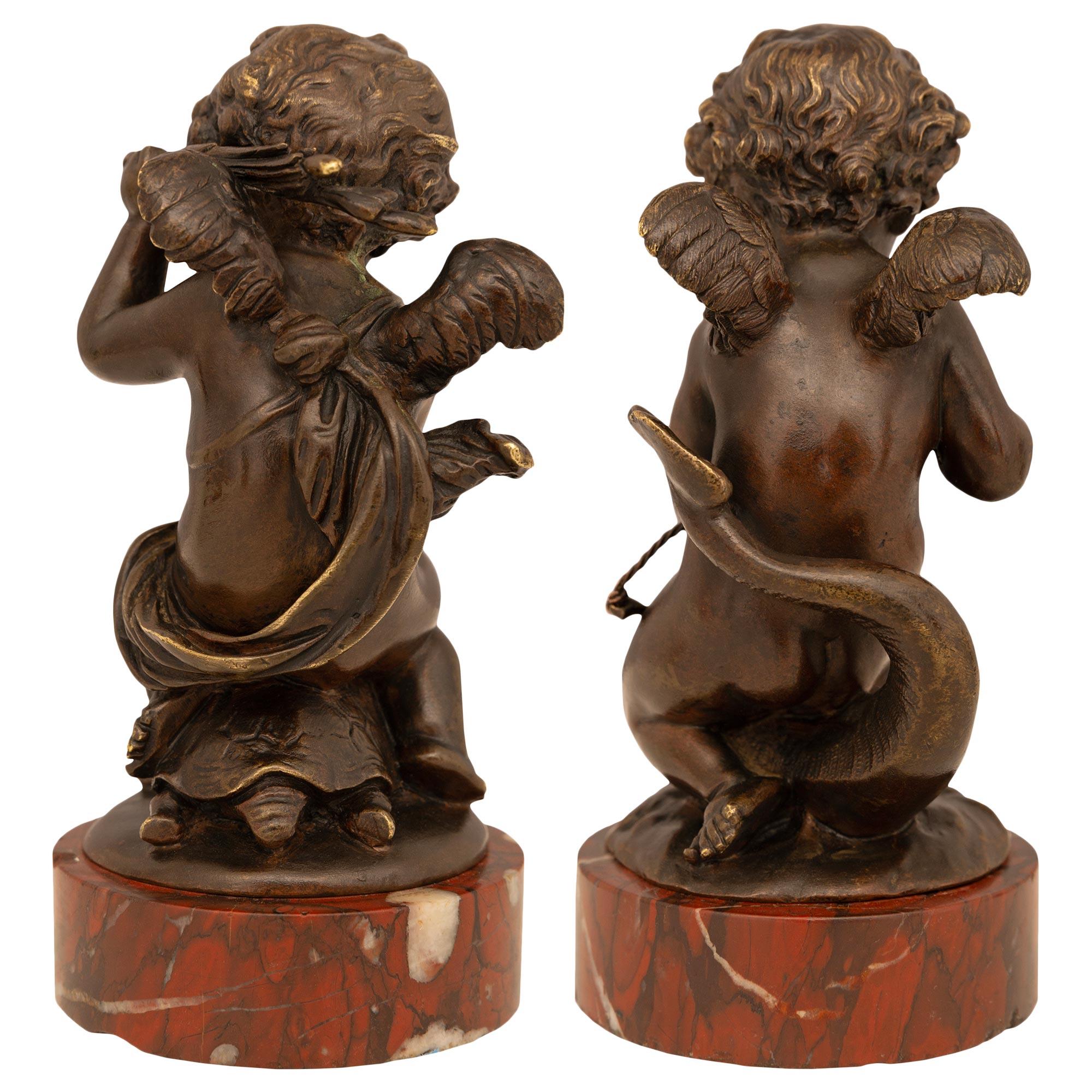True Pair Of French 19th Century Rouge Griotte Marble And Bronze Statues For Sale 5