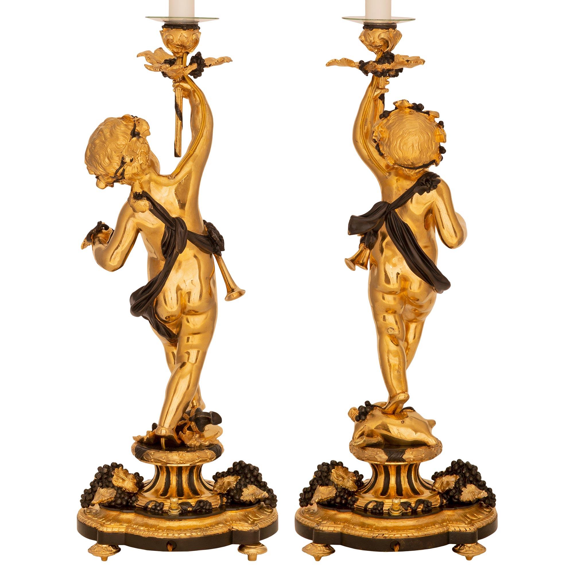 True Pair of French 19th Centurybelle Époque Period Ormolu & Bronze Lamps For Sale 5