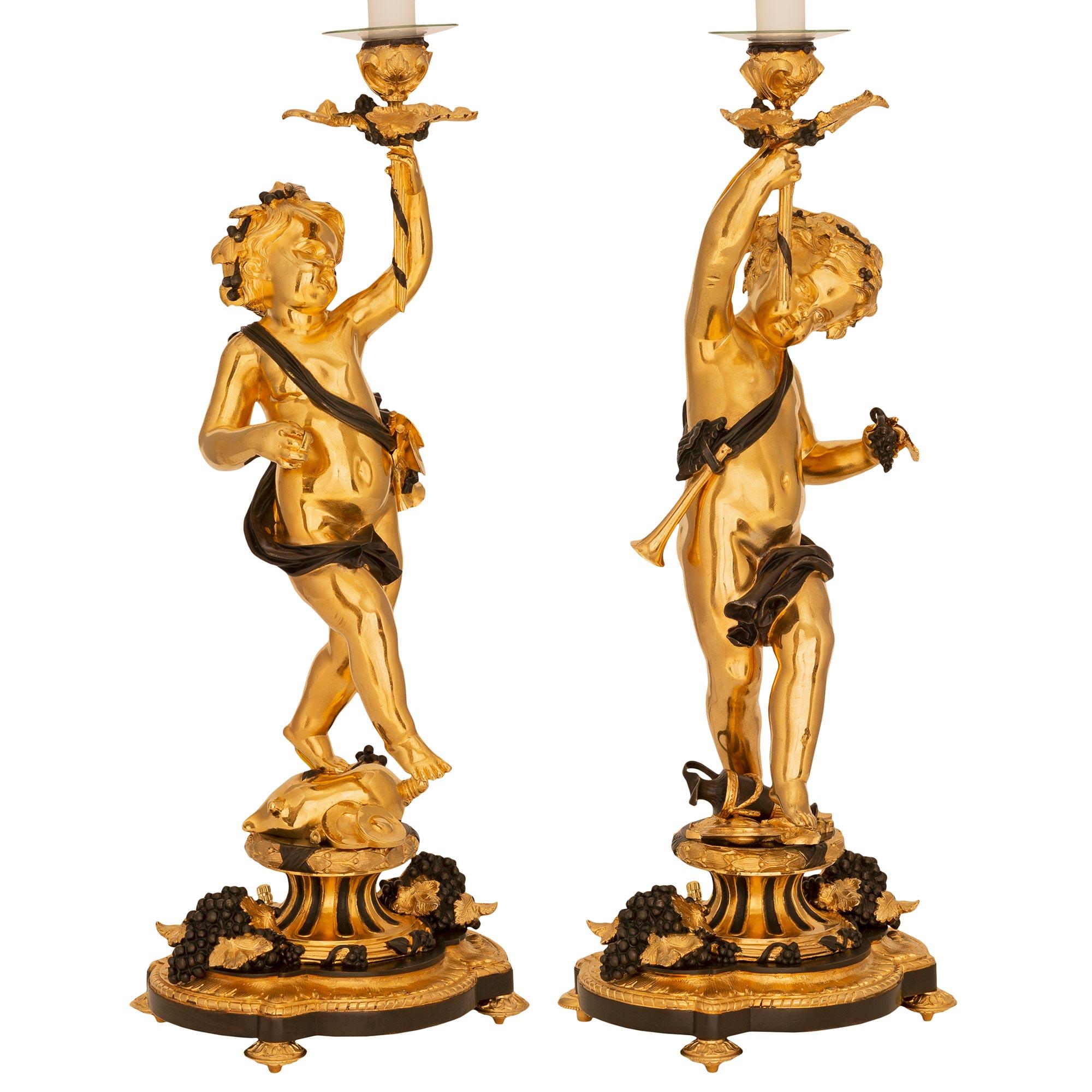 Louis XVI True Pair of French 19th Centurybelle Époque Period Ormolu & Bronze Lamps For Sale