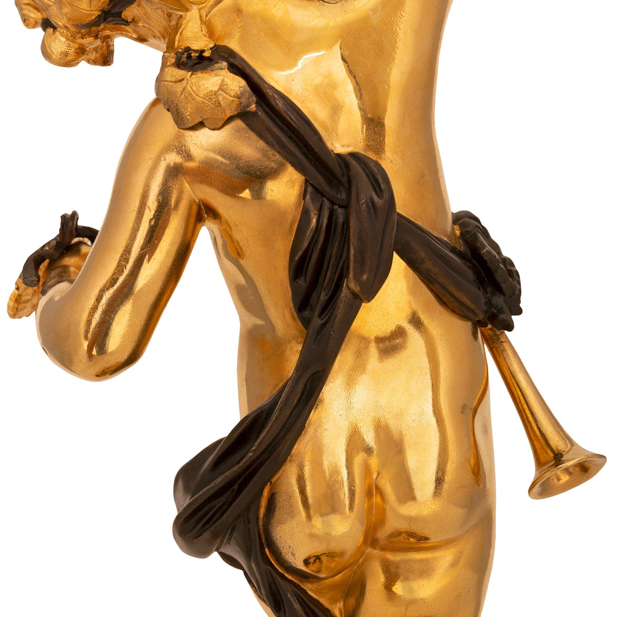 True Pair of French 19th Centurybelle Époque Period Ormolu & Bronze Lamps For Sale 3