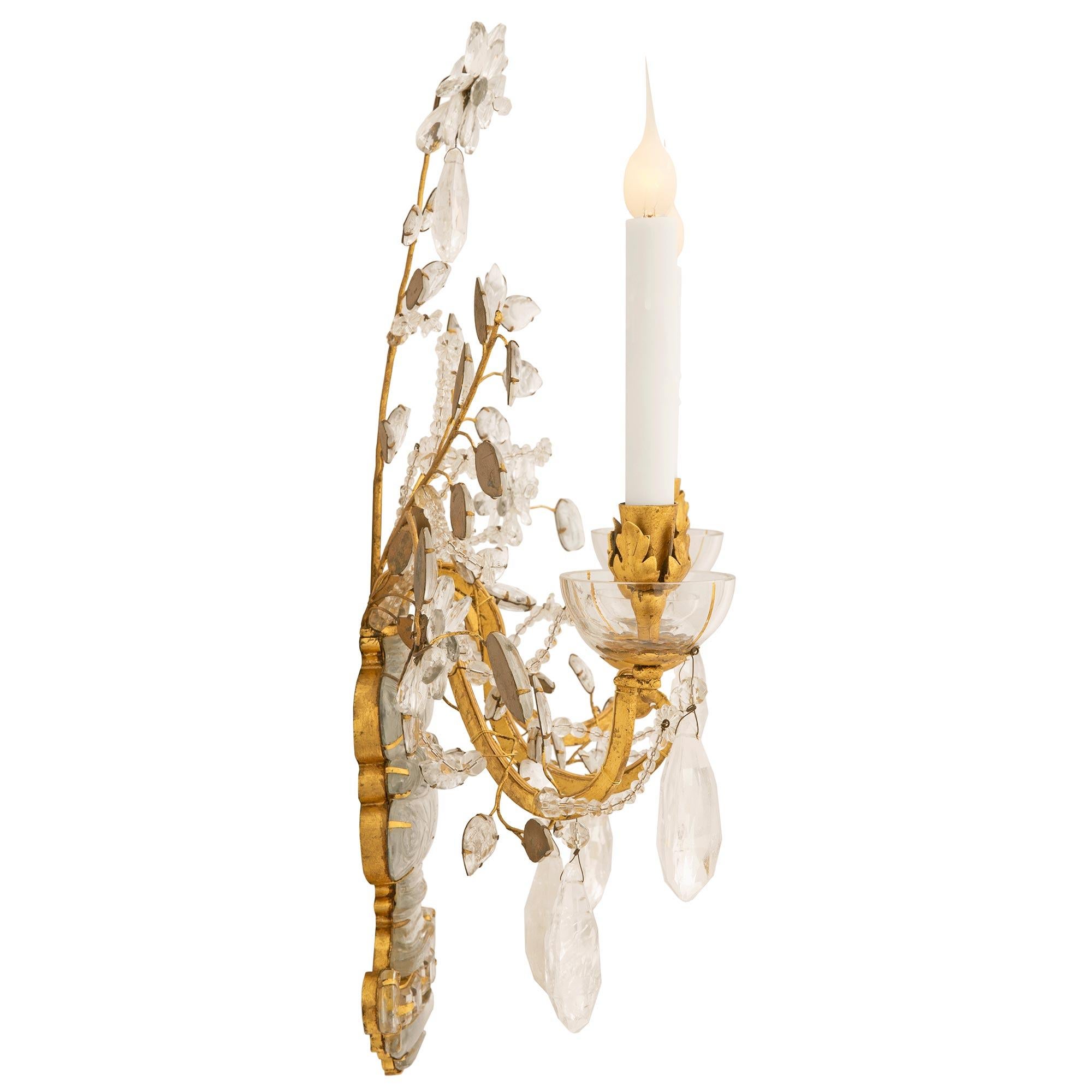 Gilt True Pair Of French 20th c. Louis XVI St. Crystal & Rock Crystal Sconces For Sale