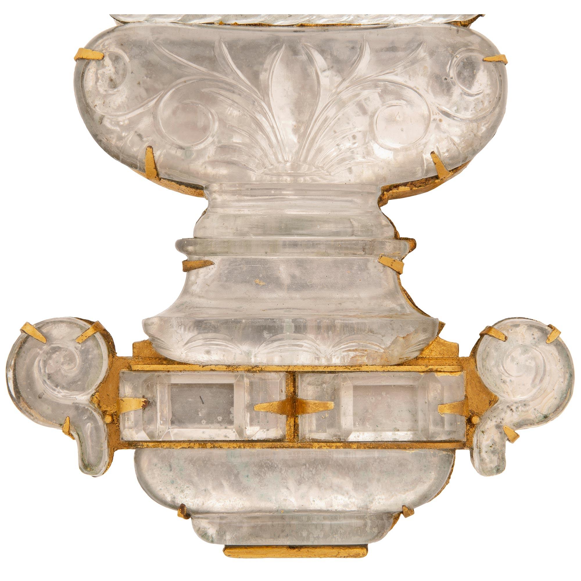 True Pair Of French 20th c. Louis XVI St. Crystal & Rock Crystal Sconces For Sale 2