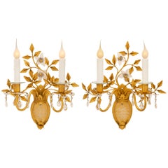 Vintage True Pair of French 20th Century Sconces Attributed to Maison Bagues