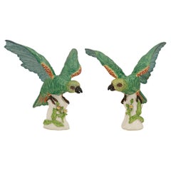 true pair of German 19th century Meissen Porcelain parrots