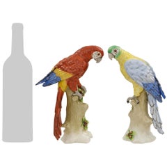 true pair of German 19th century Sitzendorf Porcelain Parrots
