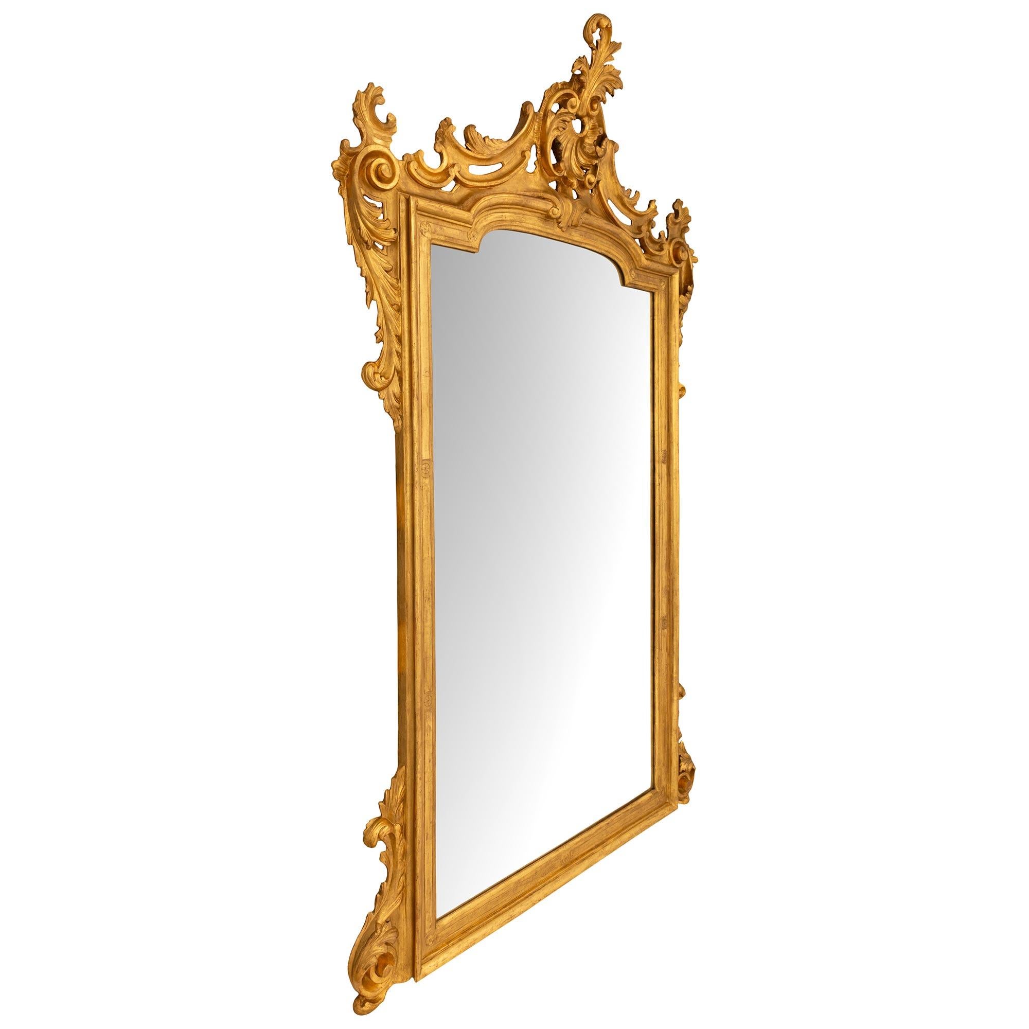 True Pair Of Italian 19th Century Louis XV St. Giltwood Mirrors In Good Condition For Sale In West Palm Beach, FL