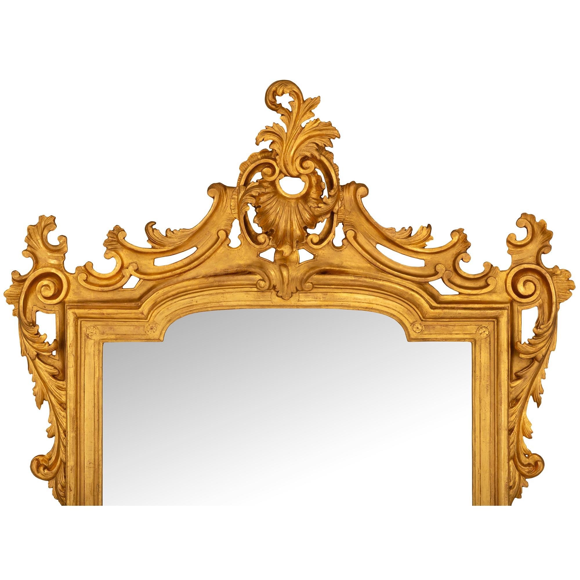 True Pair Of Italian 19th Century Louis XV St. Giltwood Mirrors For Sale 1