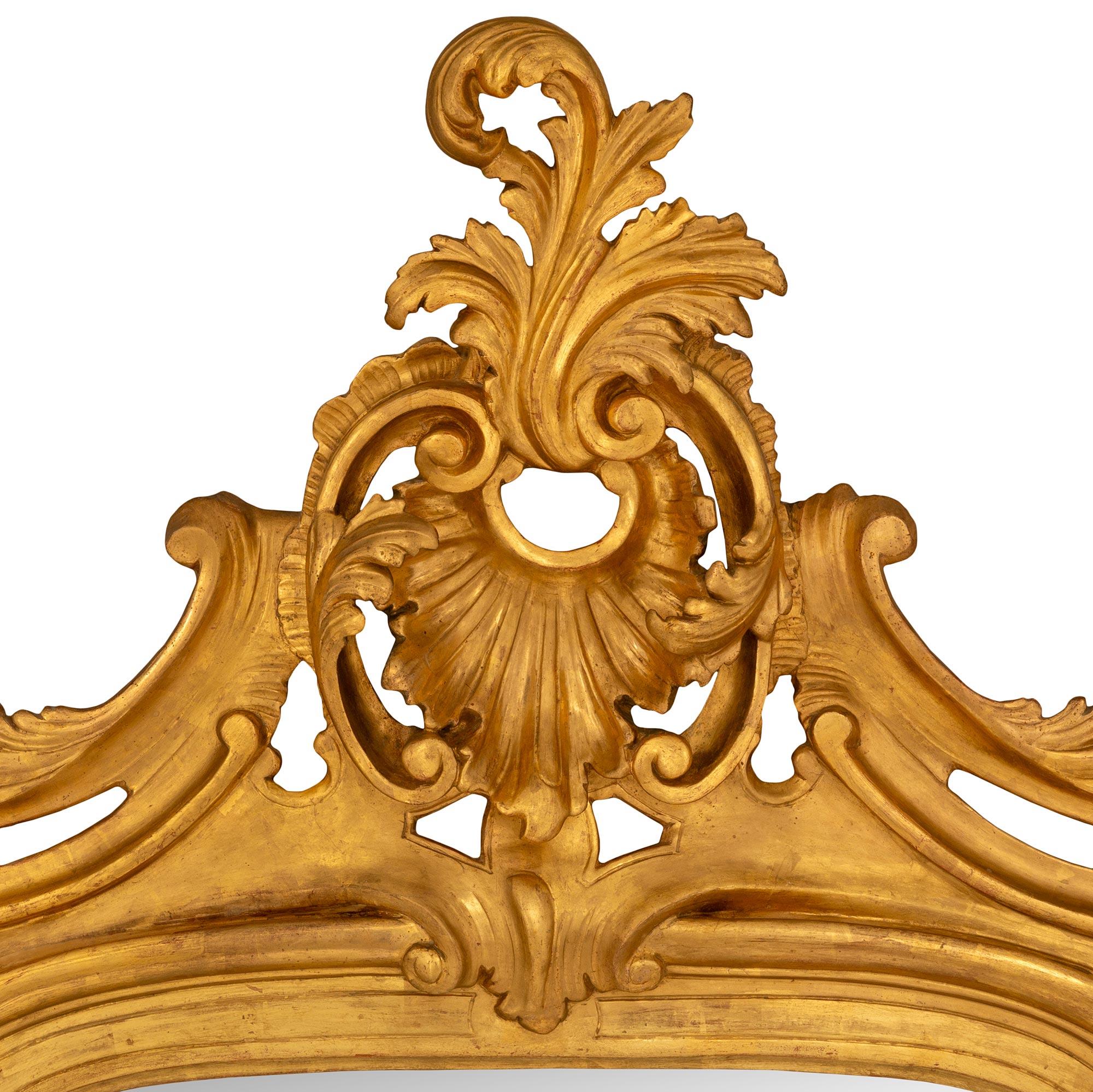 True Pair Of Italian 19th Century Louis XV St. Giltwood Mirrors For Sale 2