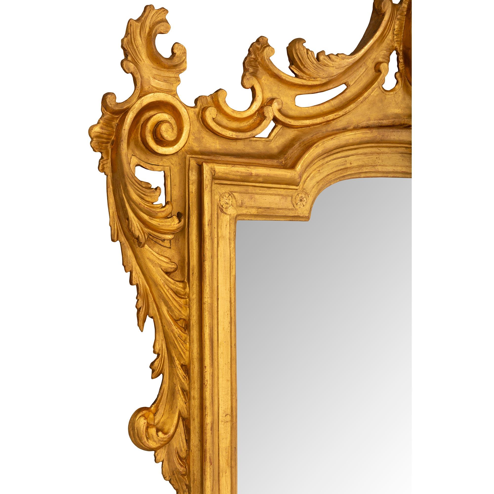 True Pair Of Italian 19th Century Louis XV St. Giltwood Mirrors For Sale 3