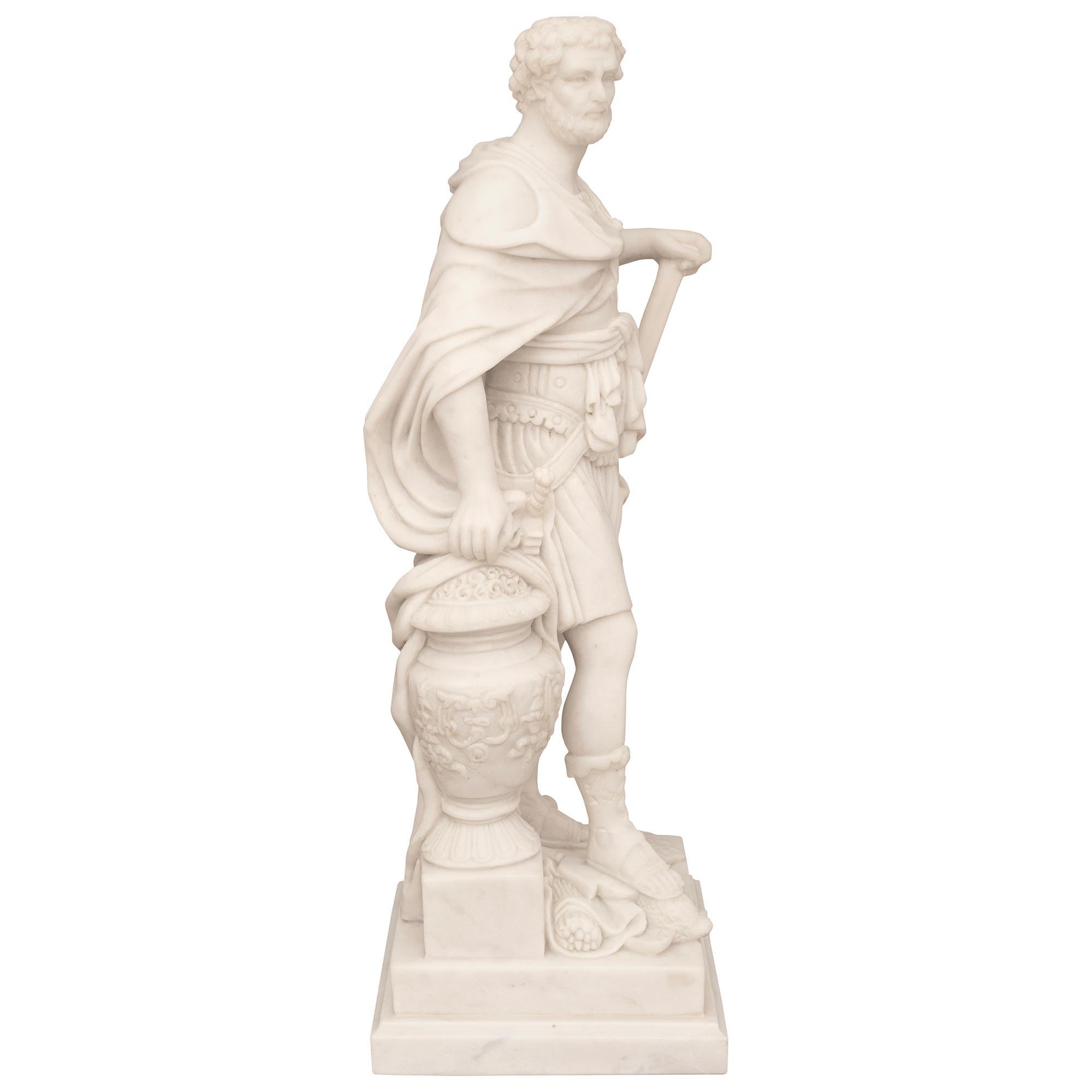 True Pair Of Italian 19th Century Neo-Classical St. White Carrara Marble Statues In Good Condition For Sale In West Palm Beach, FL