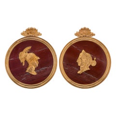 True Pair Of Italian 19th Century Neoclassical St. Marble & Ormolu Wall Plaques