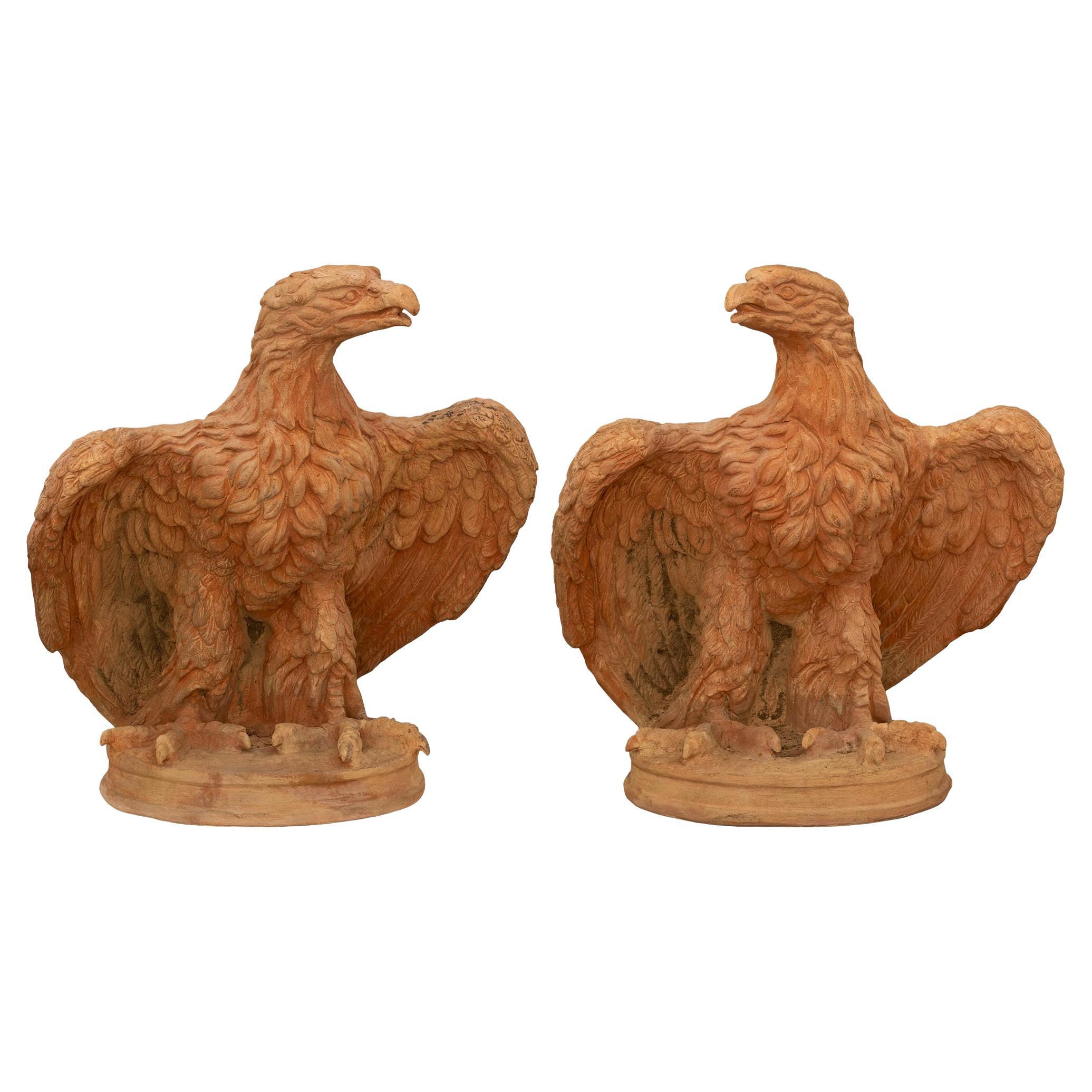 true pair of Italian 19th century Tuscan st. Terra Cotta eagles