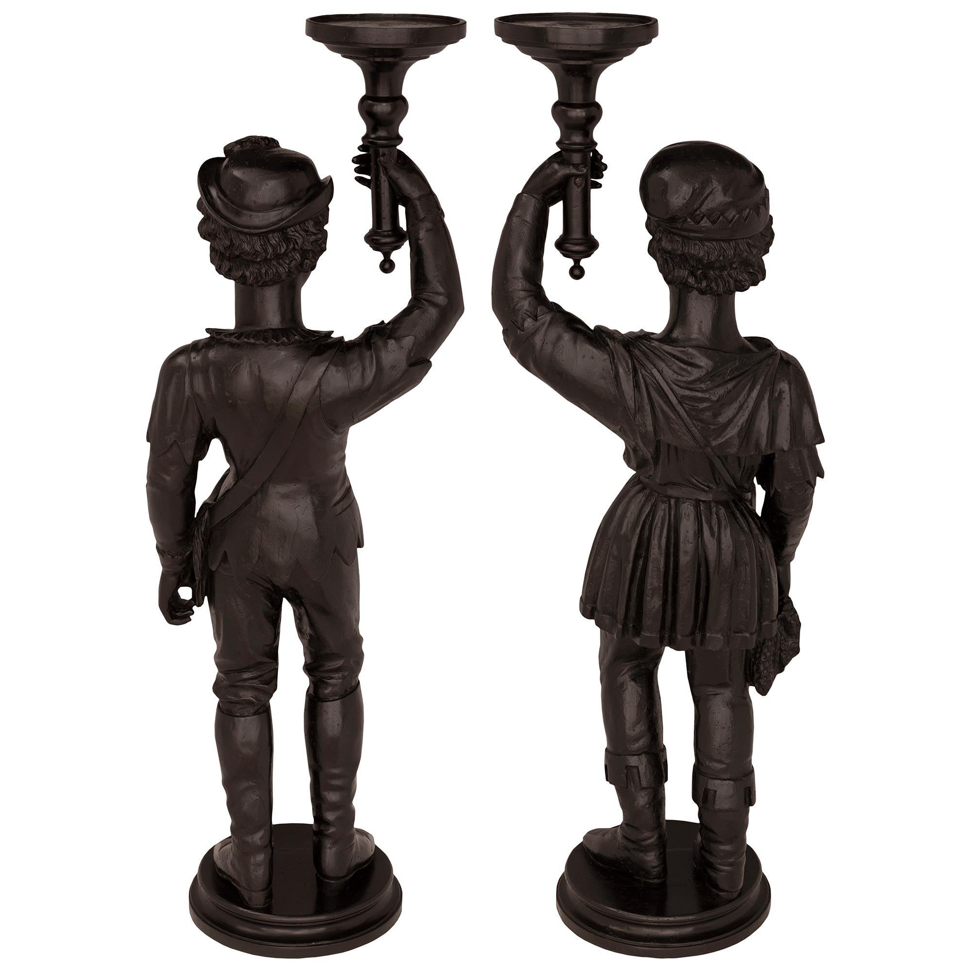True Pair of Italian 18th Century Venetian St. Ebonized Fruitwood Stands For Sale 7
