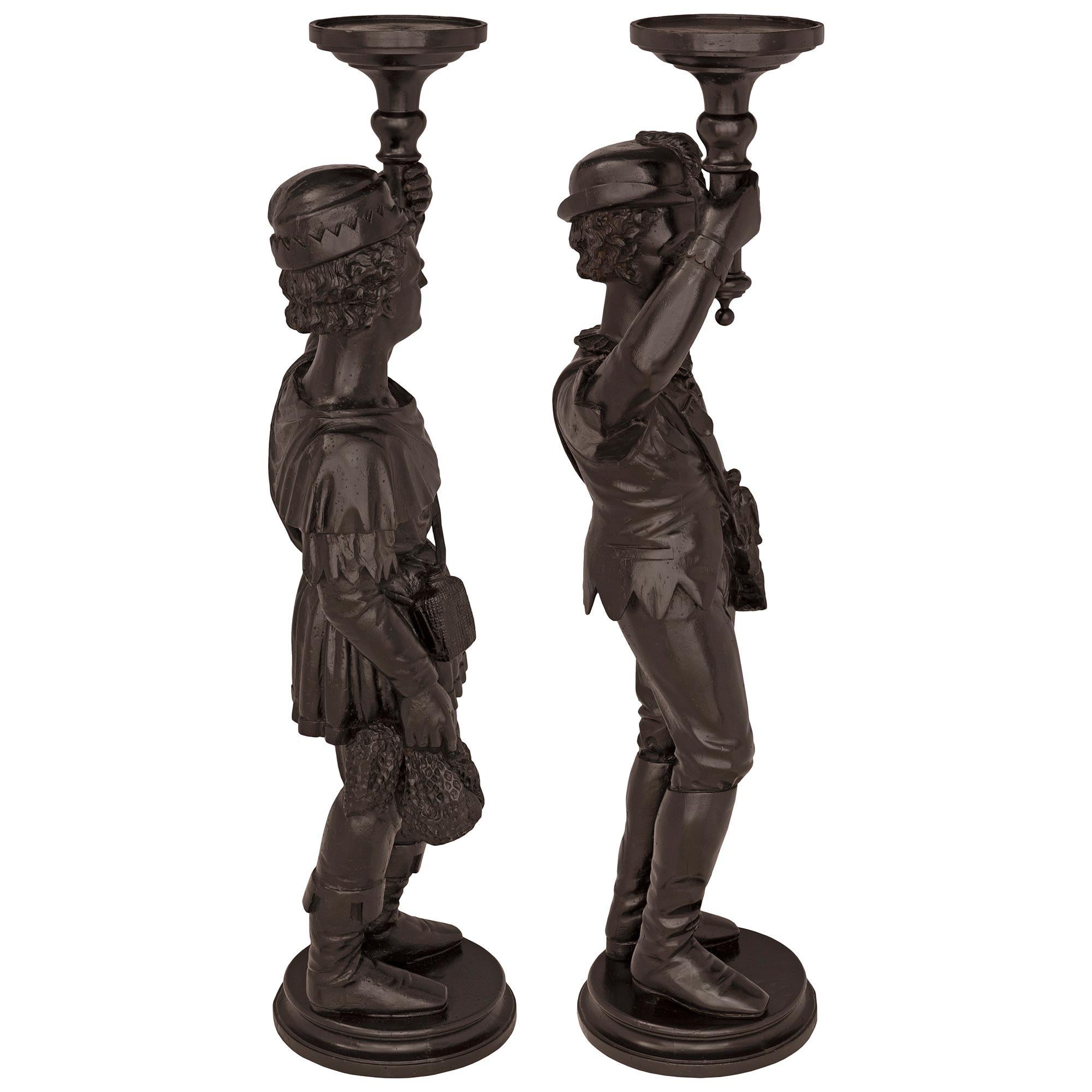 True Pair of Italian 18th Century Venetian St. Ebonized Fruitwood Stands In Good Condition For Sale In West Palm Beach, FL