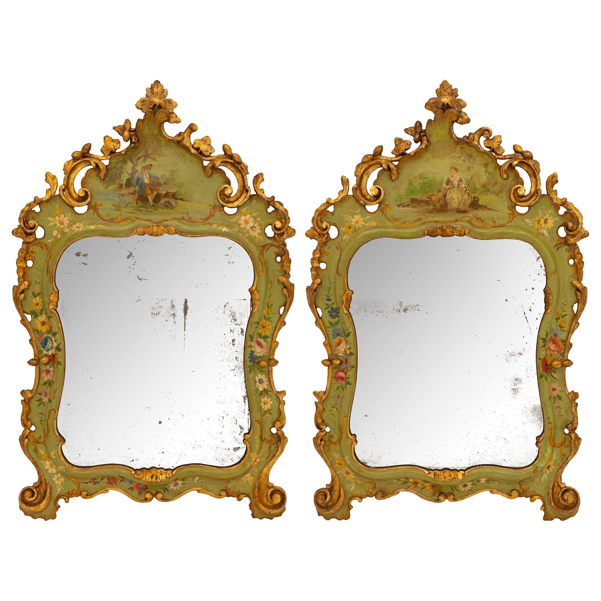 True Pair of Italian 19th Century Venetian St. Patinated Wood Mirrors For Sale 5