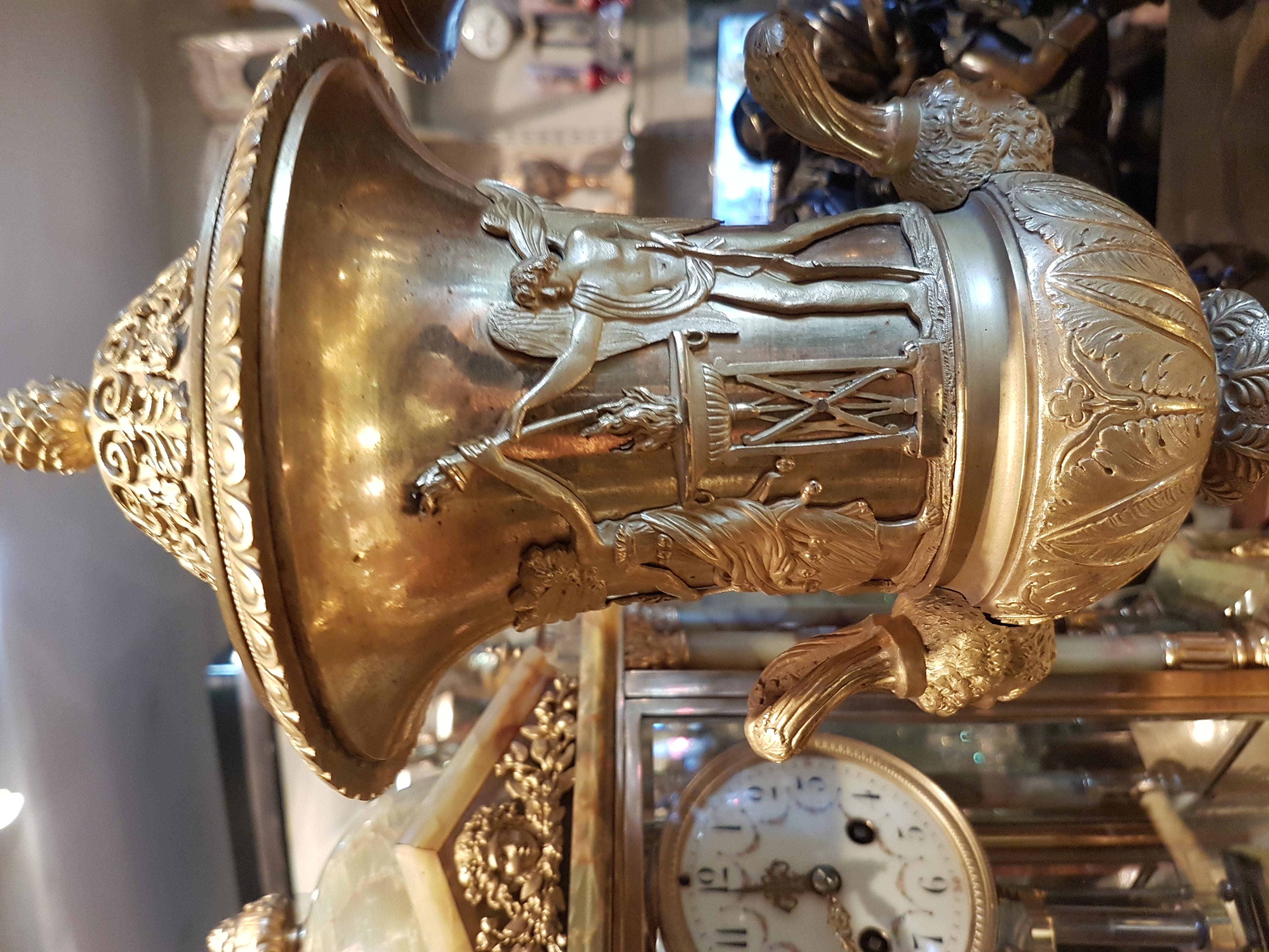 True Pair of Neoclassical Ormolu and Rouge Marble Covered Urns In Good Condition For Sale In London, GB