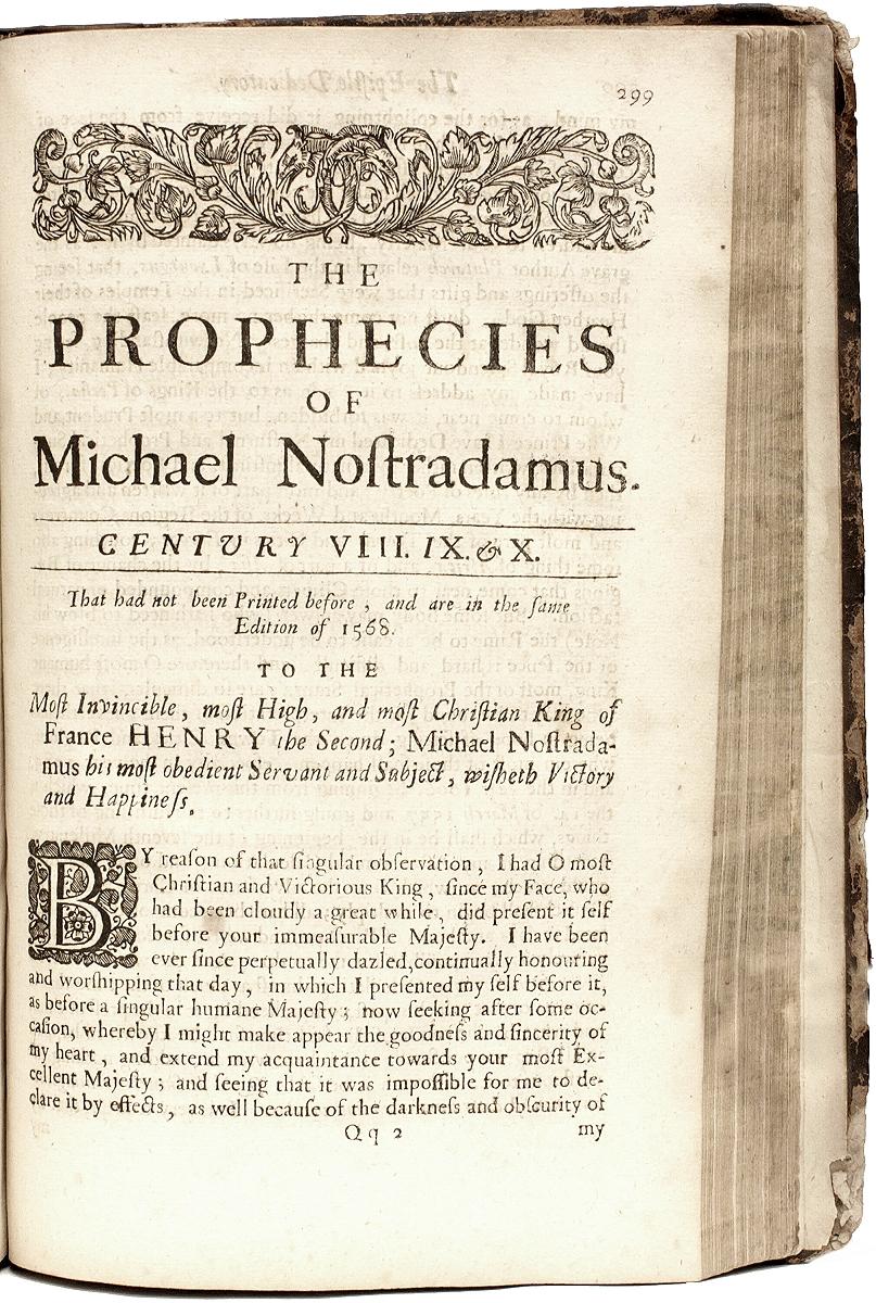 True Prophecies or Prognostications of Michael Nostradamus, 2nd English ED 1685 In Good Condition In Hillsborough, NJ