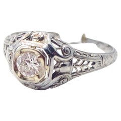 True Vintage 18k White Gold and Old Cut Diamond Ring