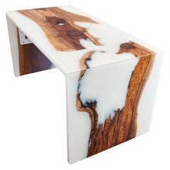 True White Ancient 200 year Walnut Waterfall Live Edge Writing Desk Contemporary