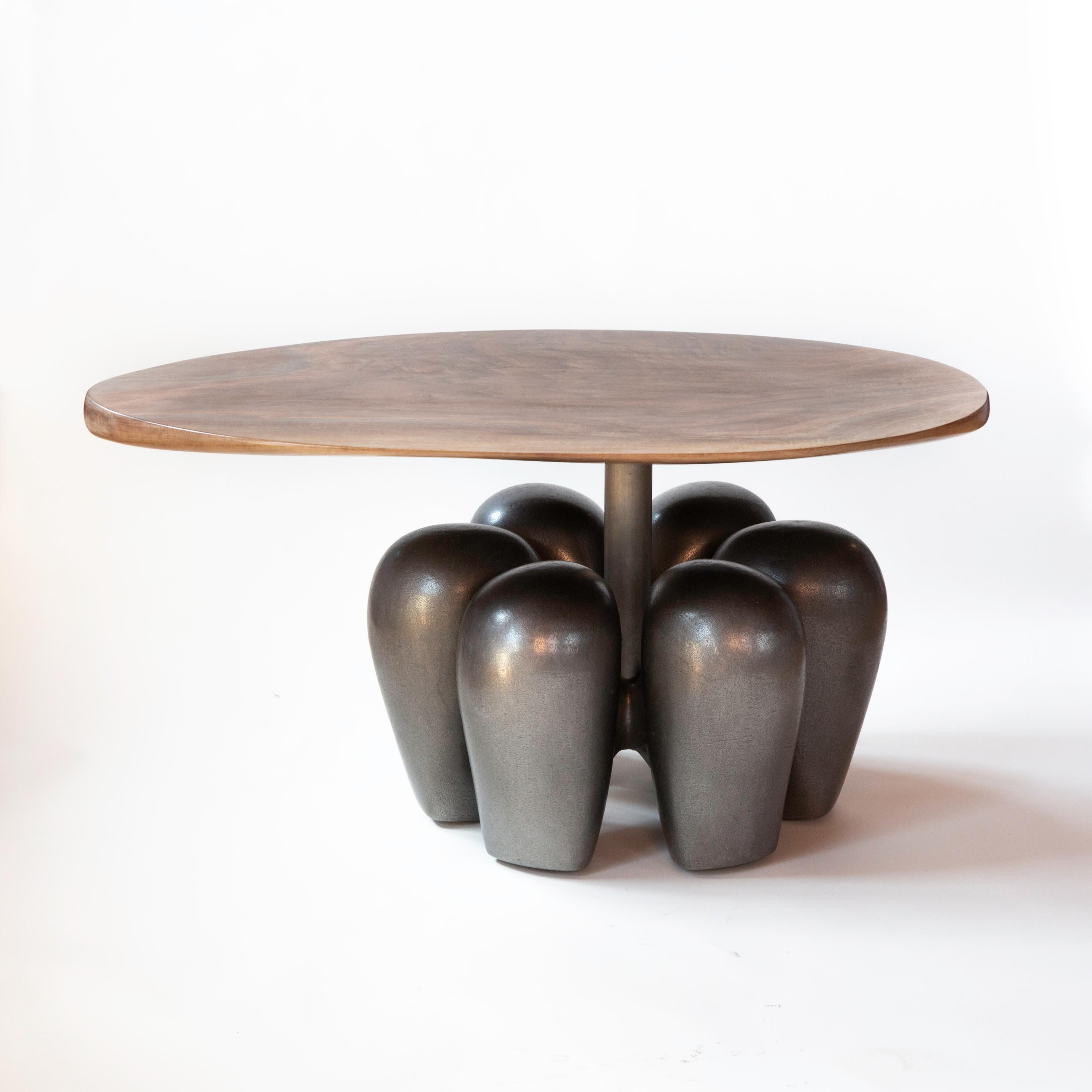 Modern Truffula Table, Hand Carved Walnut, Cast Aluminum, Patina, Jordan Mozer USA 2019 For Sale