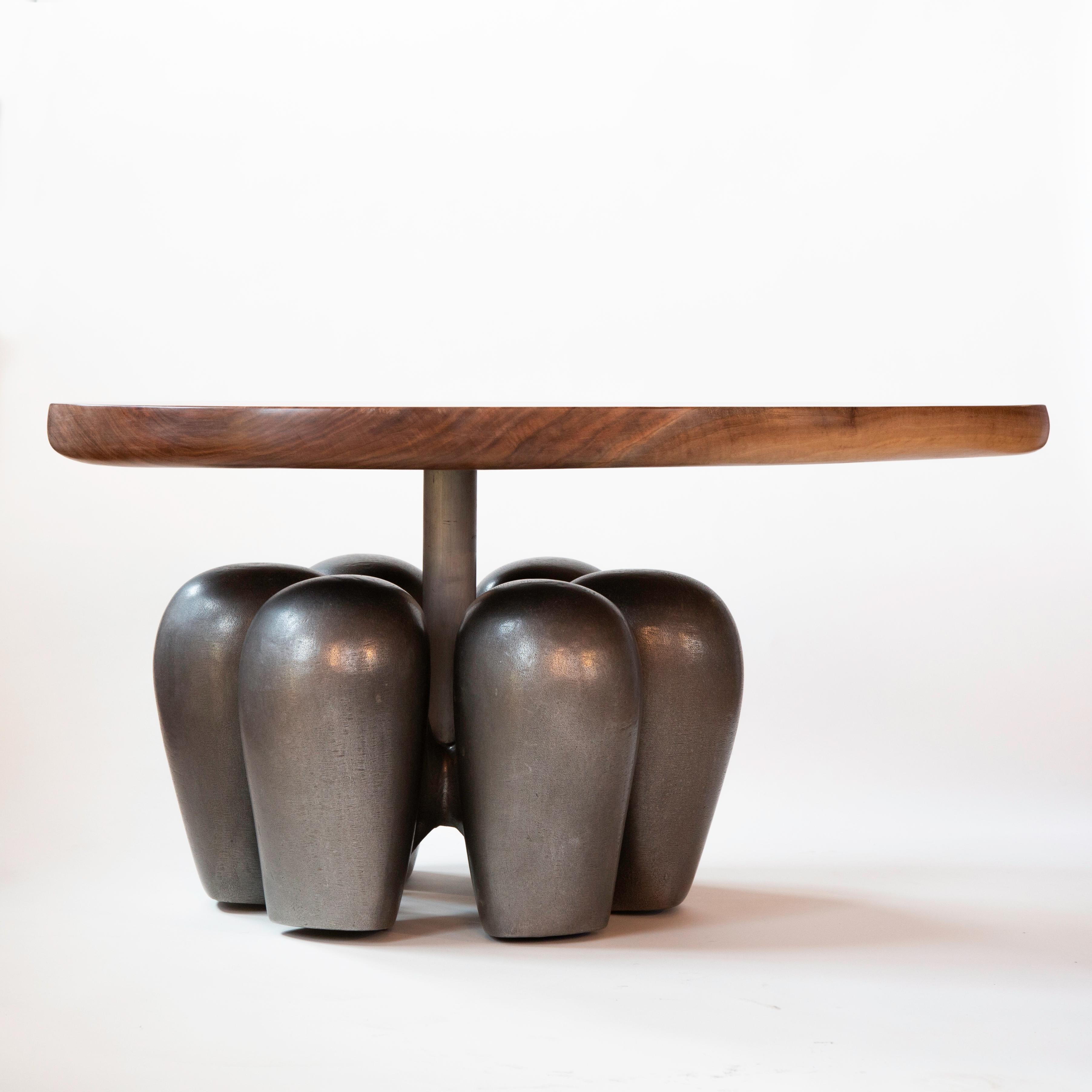 Hand-Carved Truffula Table, Hand Carved Walnut, Cast Aluminum, Patina, Jordan Mozer USA 2019 For Sale