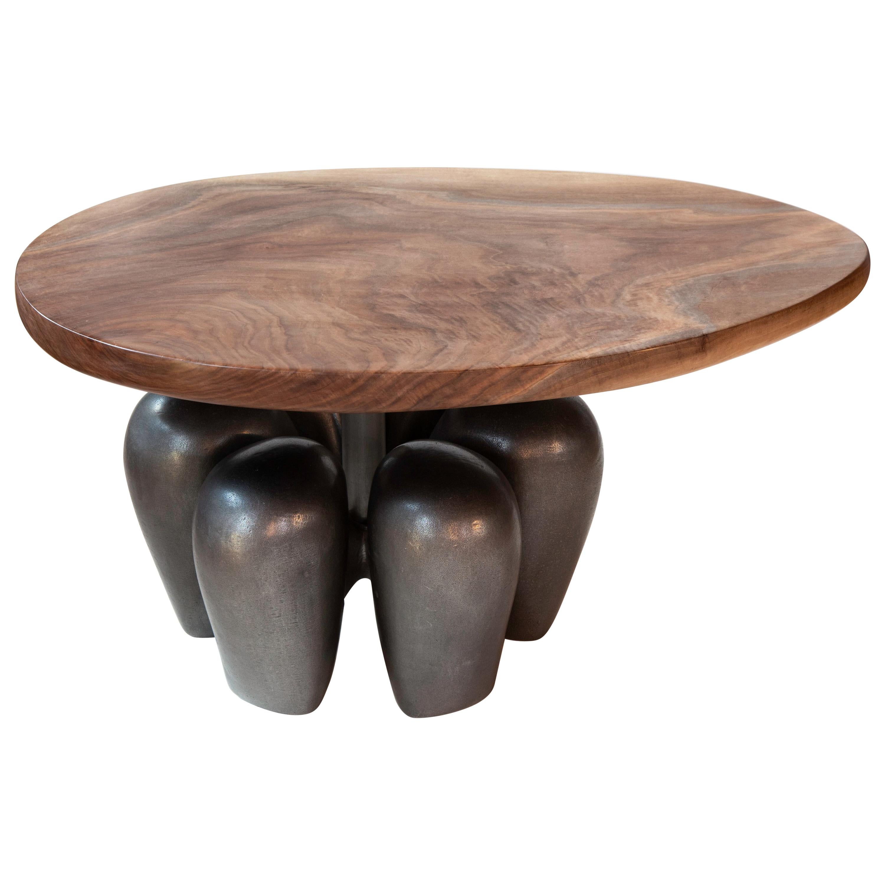 Truffula Table, Hand Carved Walnut, Cast Aluminum, Patina, Jordan Mozer USA 2019 For Sale