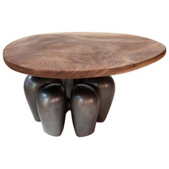 Truffula Table, Hand Carved Walnut, Cast Aluminum, Patina, Jordan Mozer USA 2019