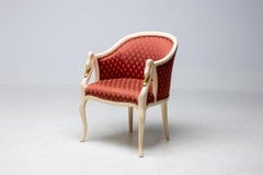 Trüggelmann Swan-Neck Armchair — Marble-Painted & Gilt Frame, Poppy Red Damask