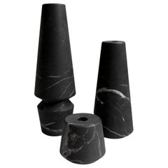 Trulli Black Marble Carved Candleholder Set