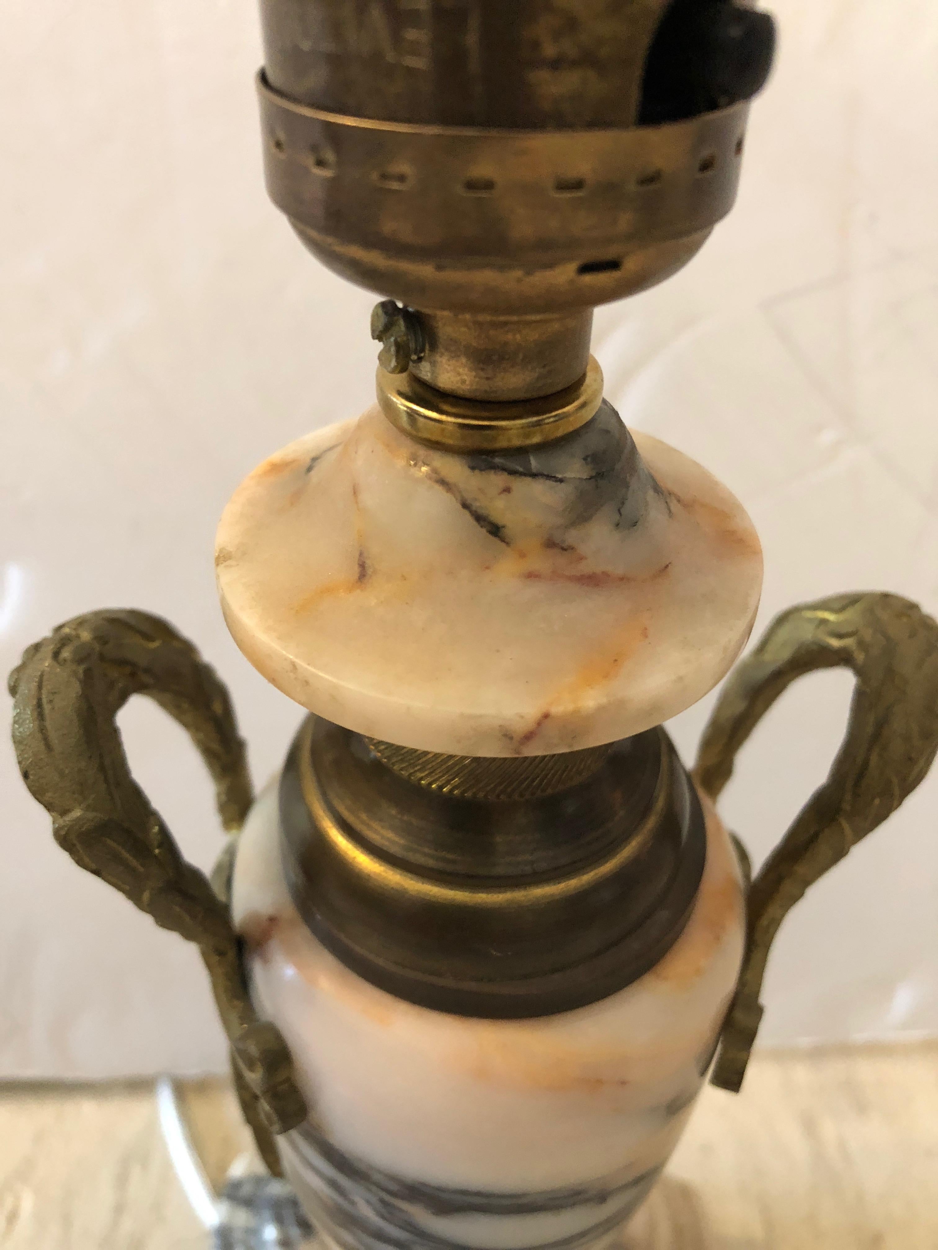 Truly Elegant Antique Carrara Marble and Bronze Pair of Small Table Lamps 4