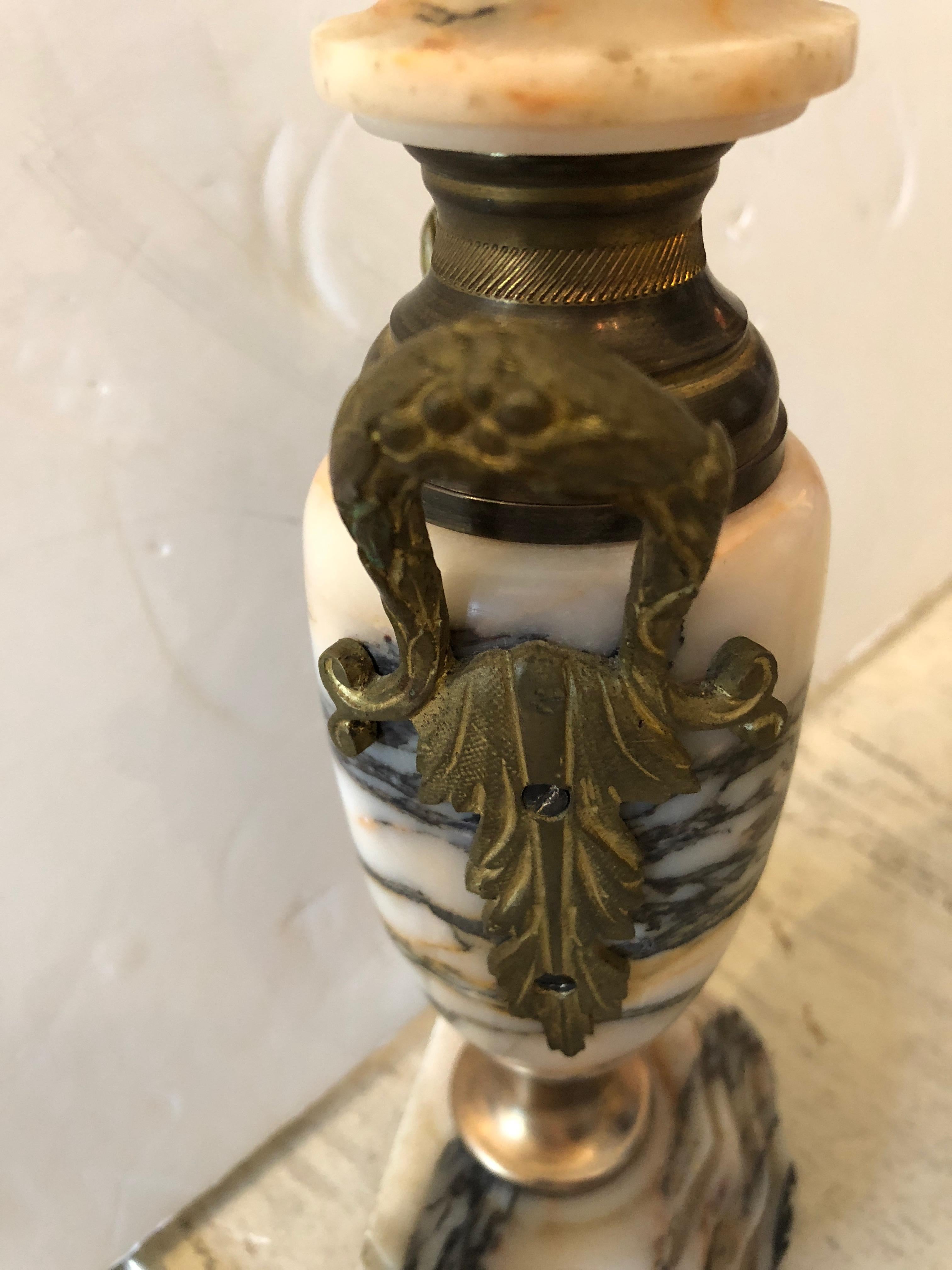 Truly Elegant Antique Carrara Marble and Bronze Pair of Small Table Lamps 5