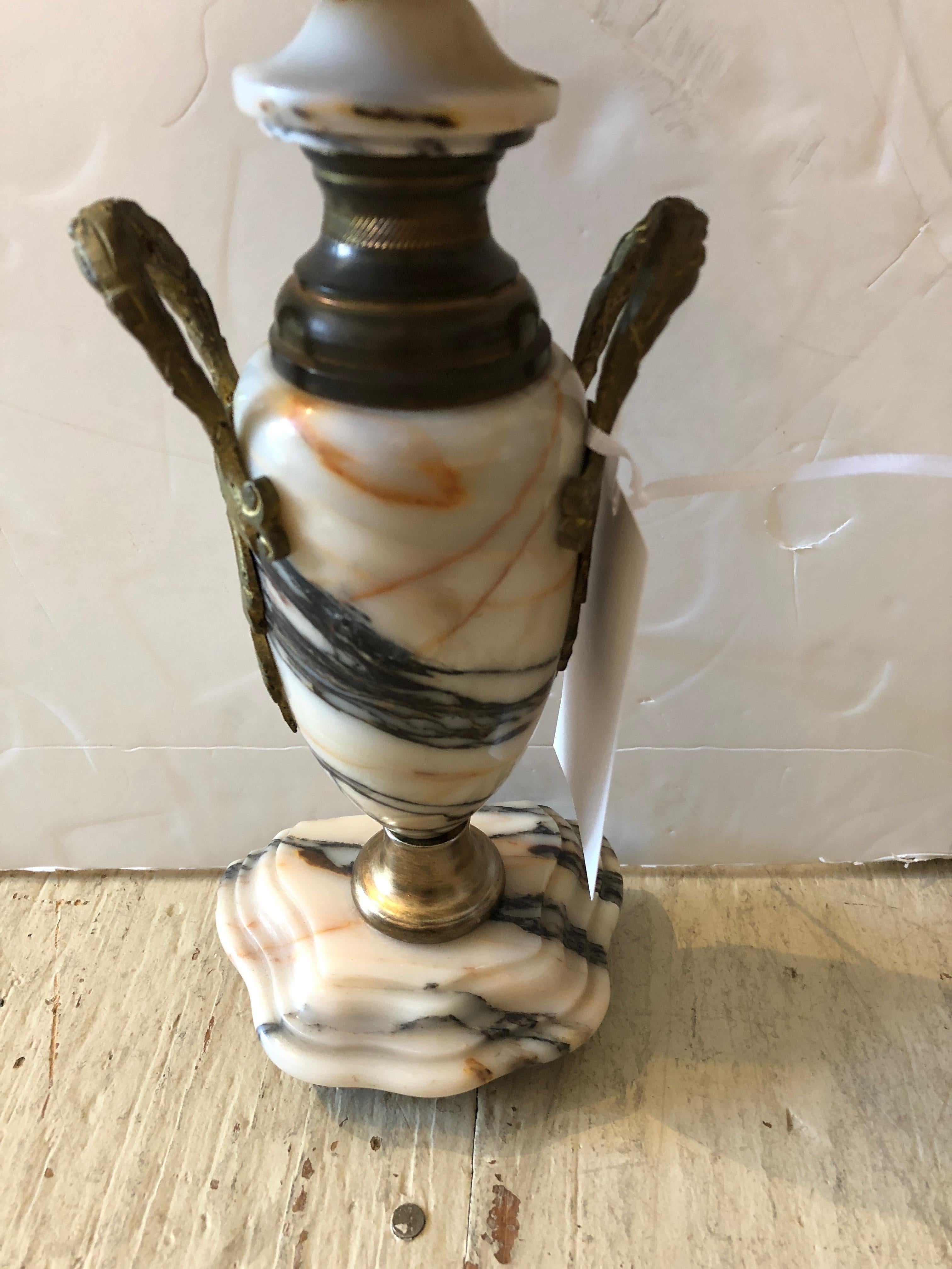 Victorian Truly Elegant Antique Carrara Marble and Bronze Pair of Small Table Lamps
