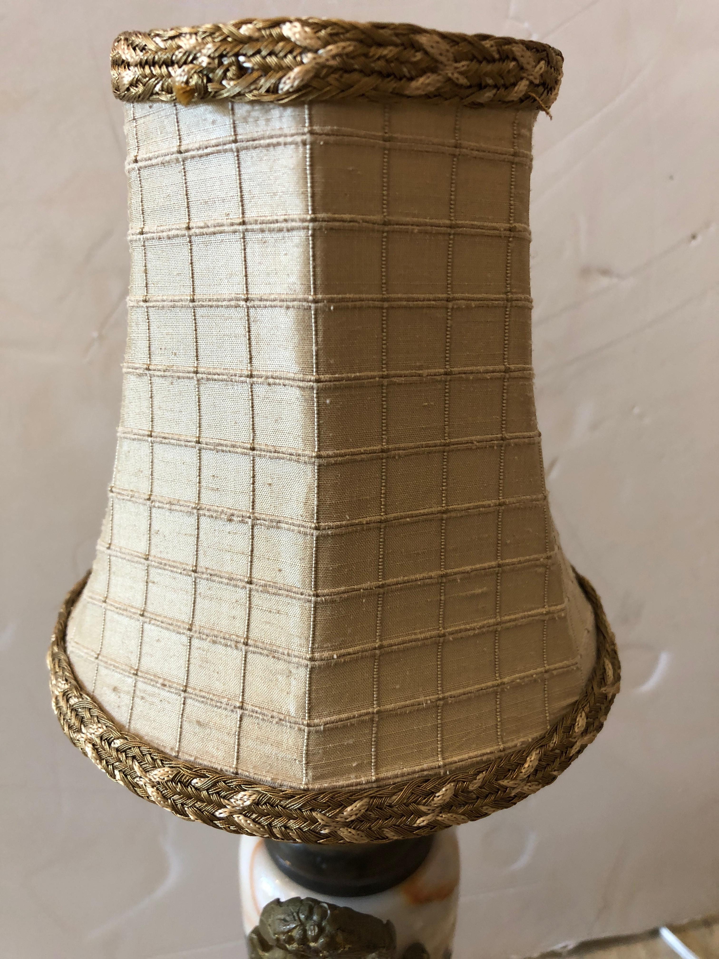 Truly Elegant Antique Carrara Marble and Bronze Pair of Small Table Lamps In Excellent Condition In Hopewell, NJ