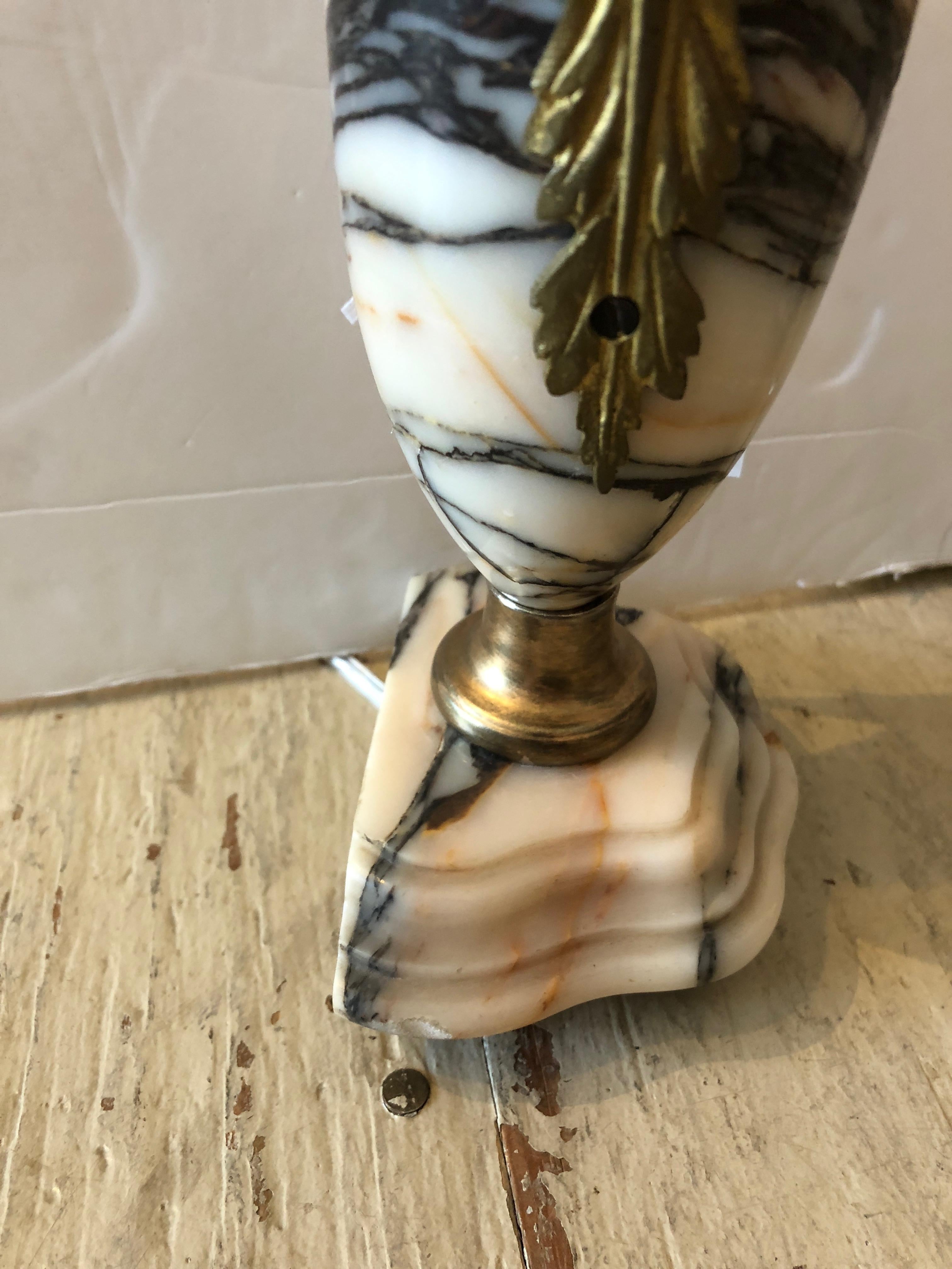 19th Century Truly Elegant Antique Carrara Marble and Bronze Pair of Small Table Lamps