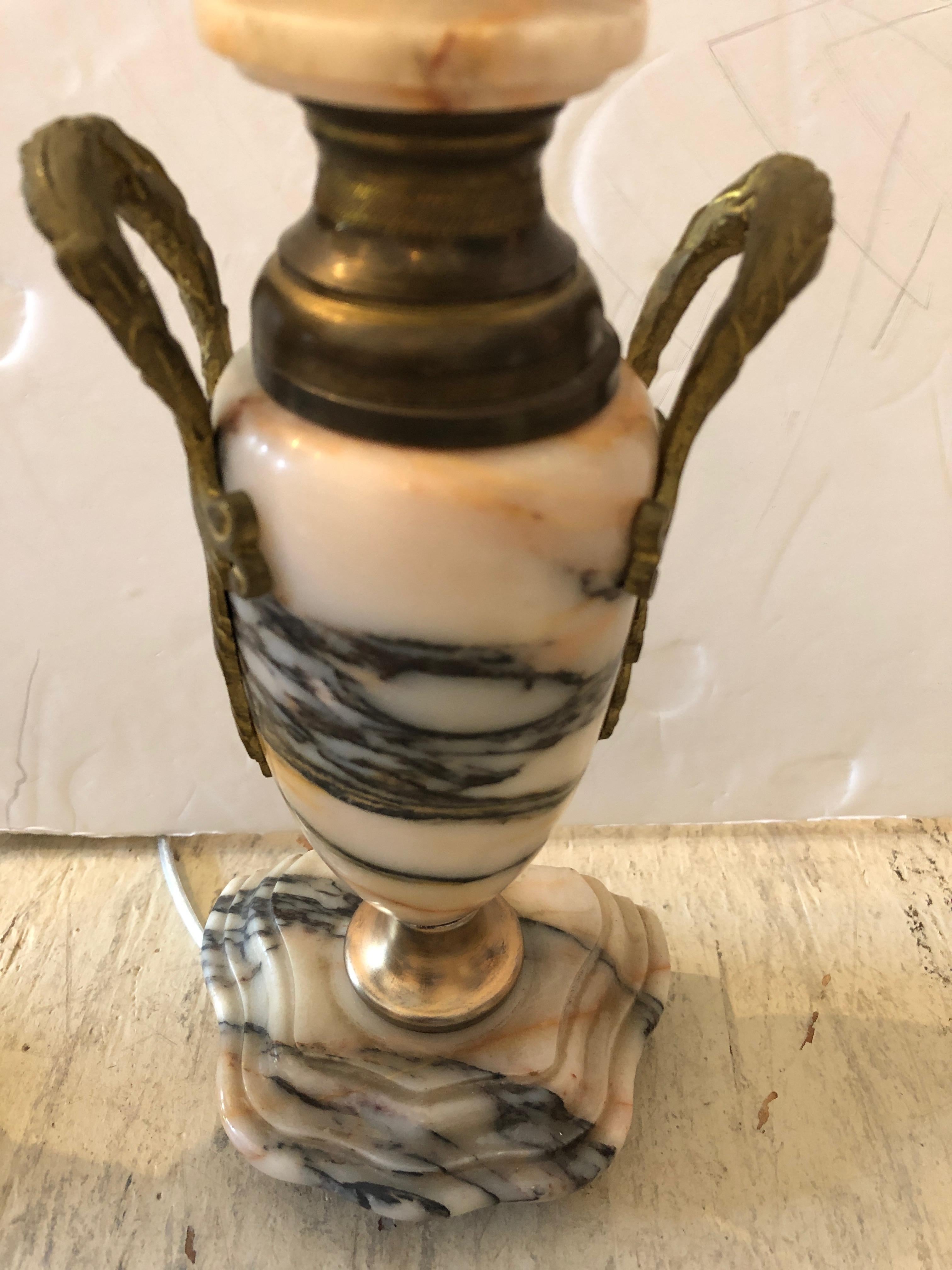 Truly Elegant Antique Carrara Marble and Bronze Pair of Small Table Lamps 2