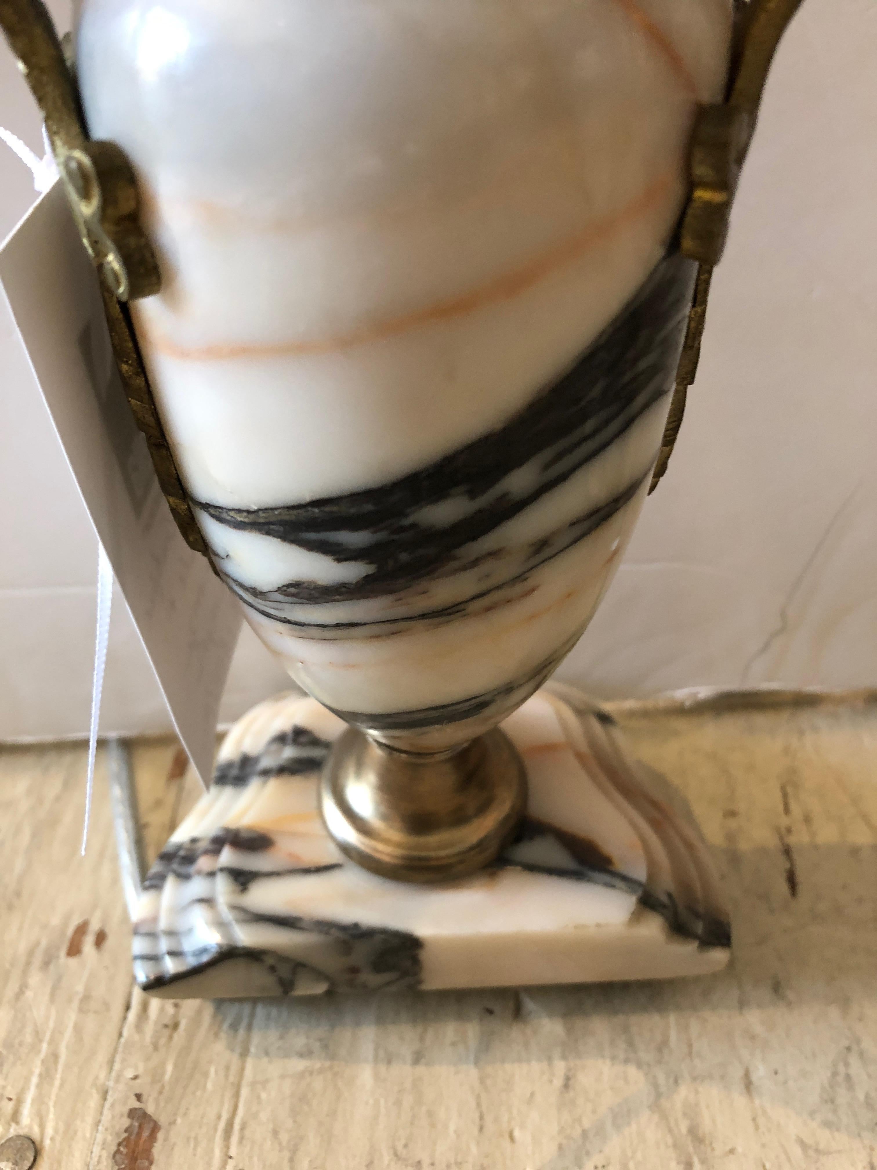 Truly Elegant Antique Carrara Marble and Bronze Pair of Small Table Lamps 3
