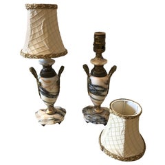 Truly Elegant Antique Carrara Marble and Bronze Pair of Small Table Lamps