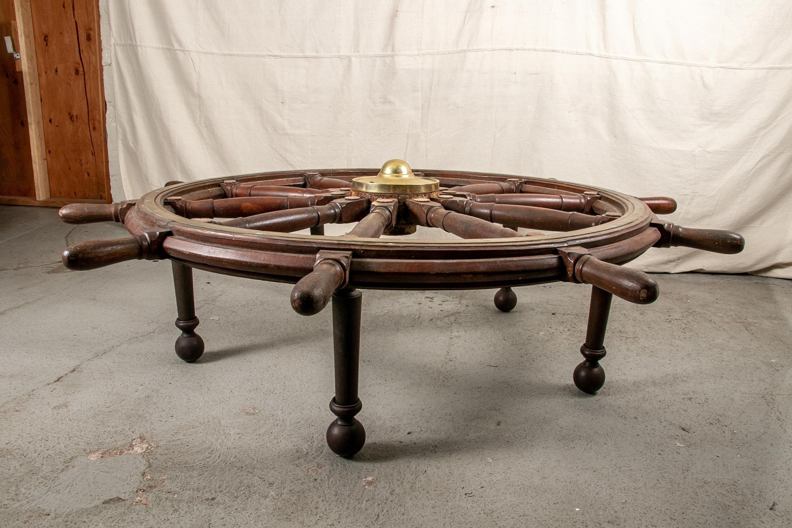 Brass Truly Massive Antique Ship's Wheel Table