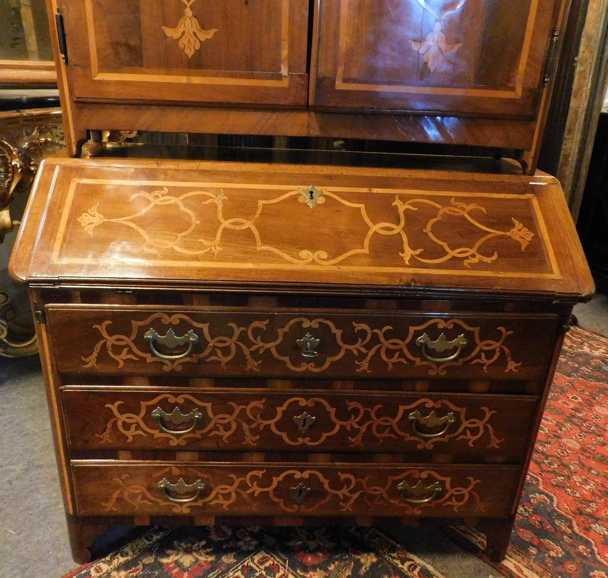 18th Century and Earlier Trumeau cabinet in walnut richly inlaid, Italy For Sale