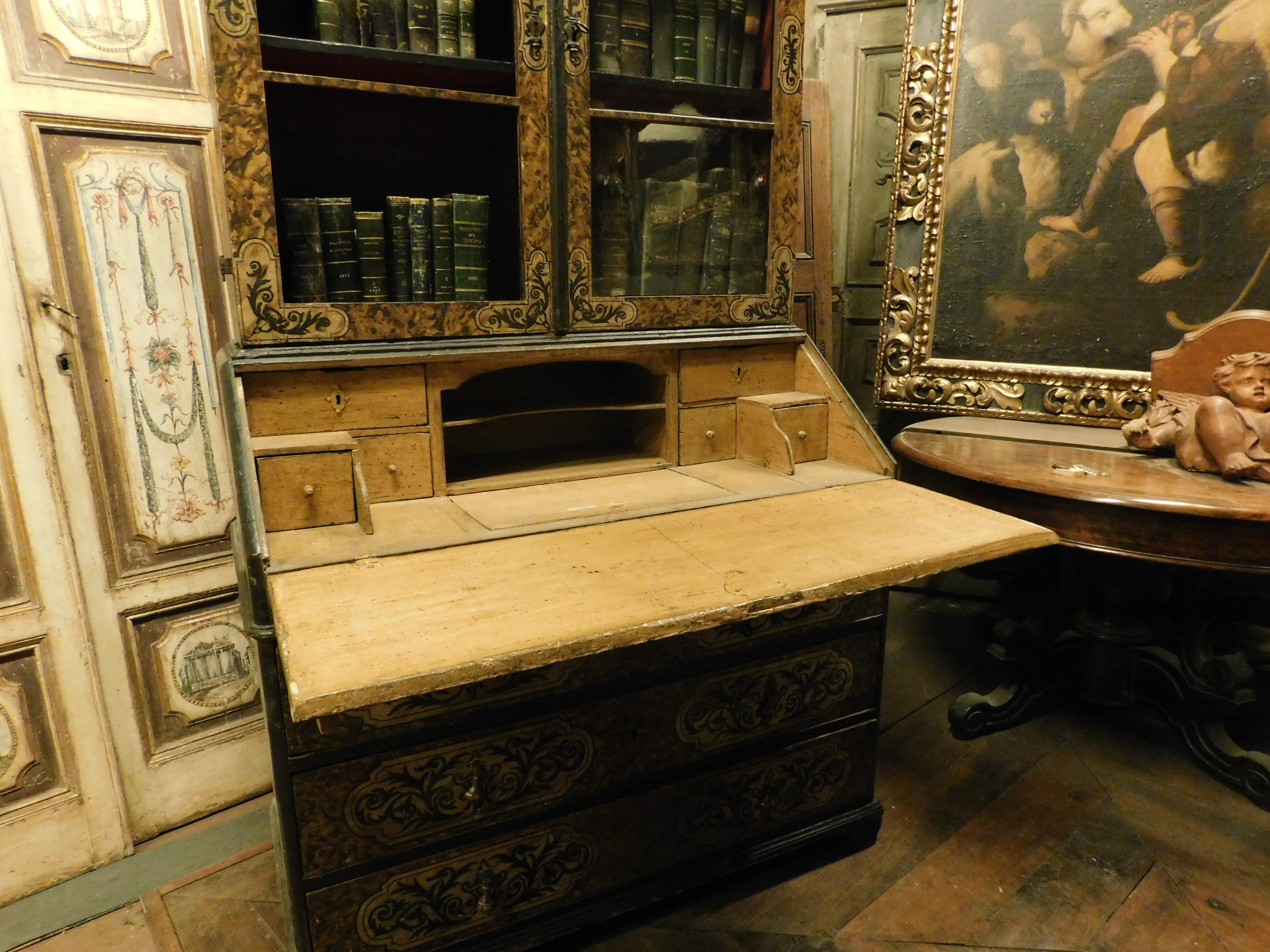Trumeau, doble cuerpo de madera lacada y ricamente pintada, Sicilia Italia 4
