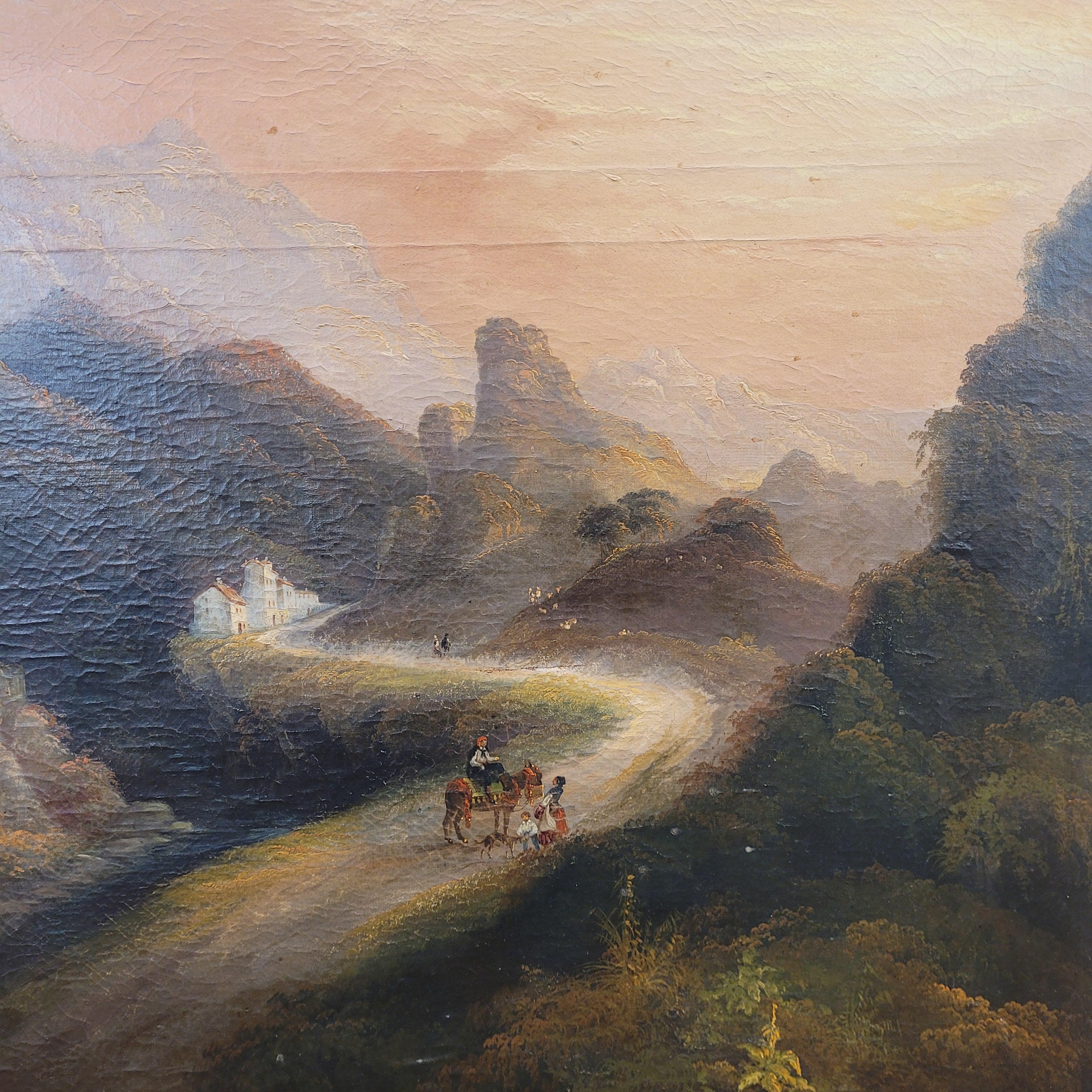 Trumeau Frances Napoleon III, Mirror and oil on canvas “Landscape at sunset” 4