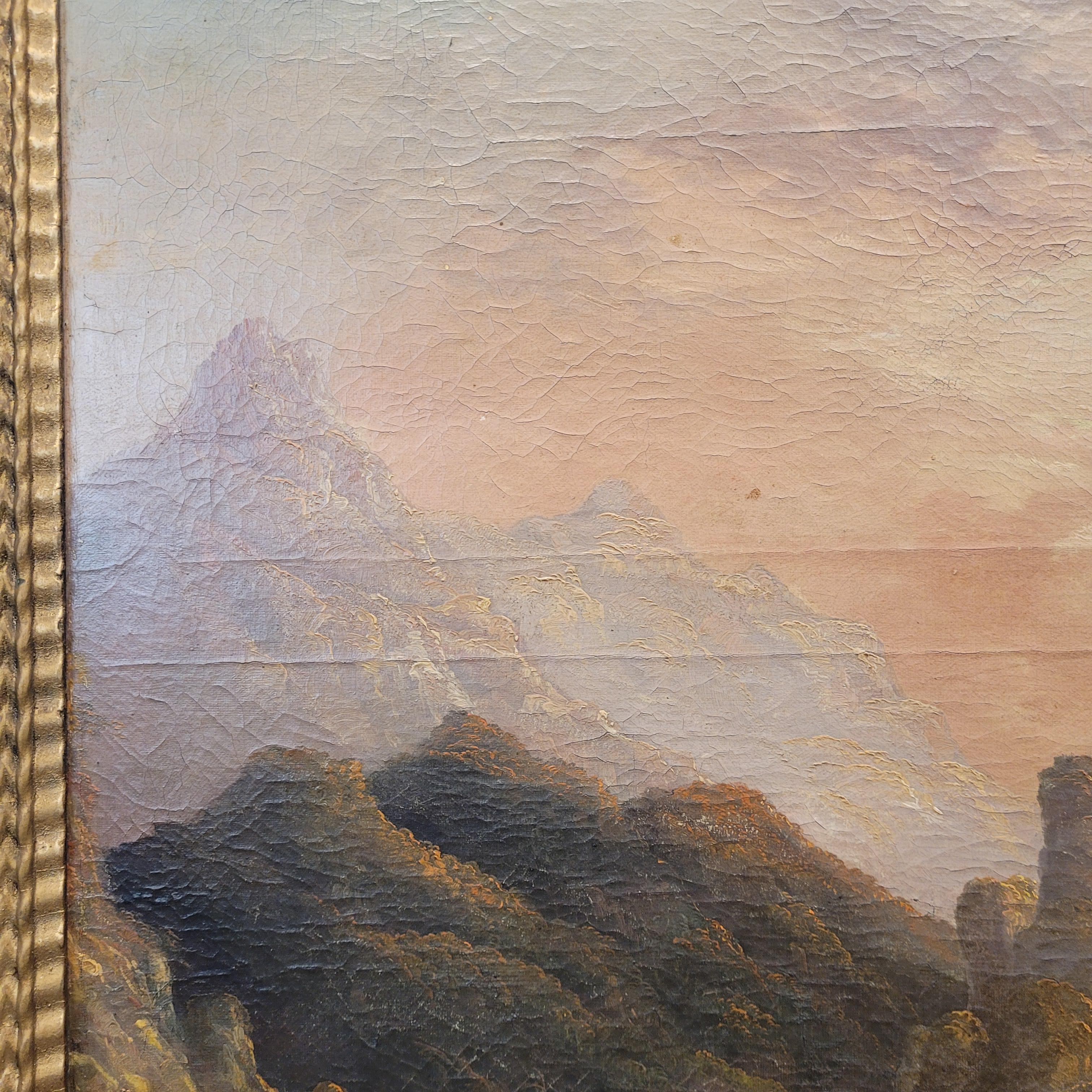 Trumeau Frances Napoleon III, Mirror and oil on canvas “Landscape at sunset” 5