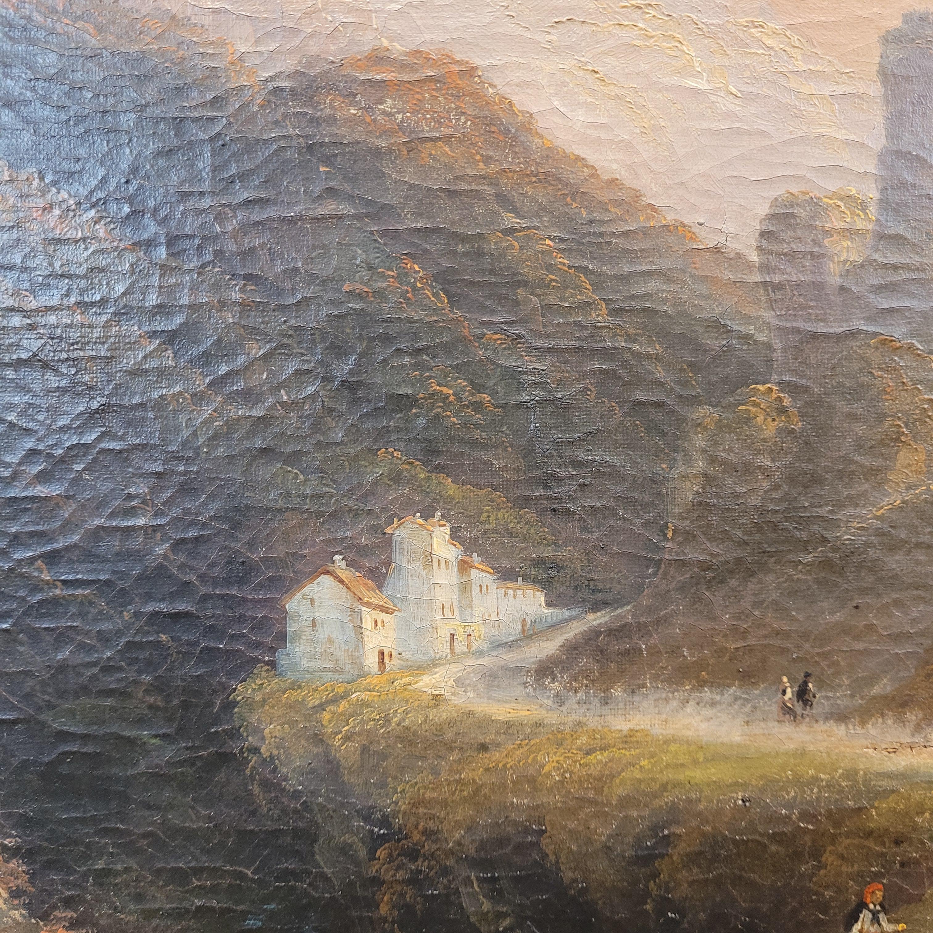 Trumeau Frances Napoleon III, Mirror and oil on canvas “Landscape at sunset” 6
